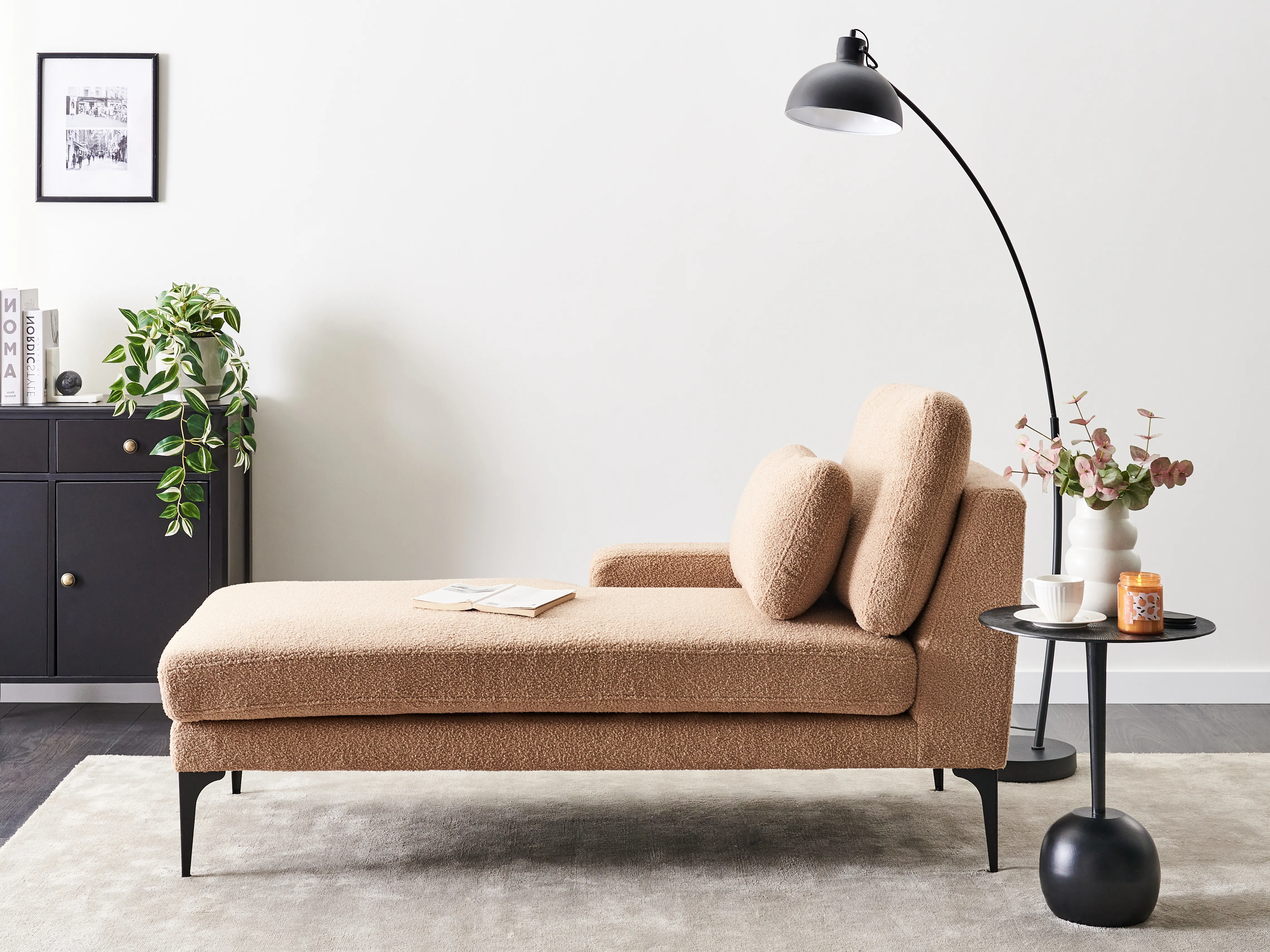Right-Hand Chaise Longue EWRON Boucle Sand Beige