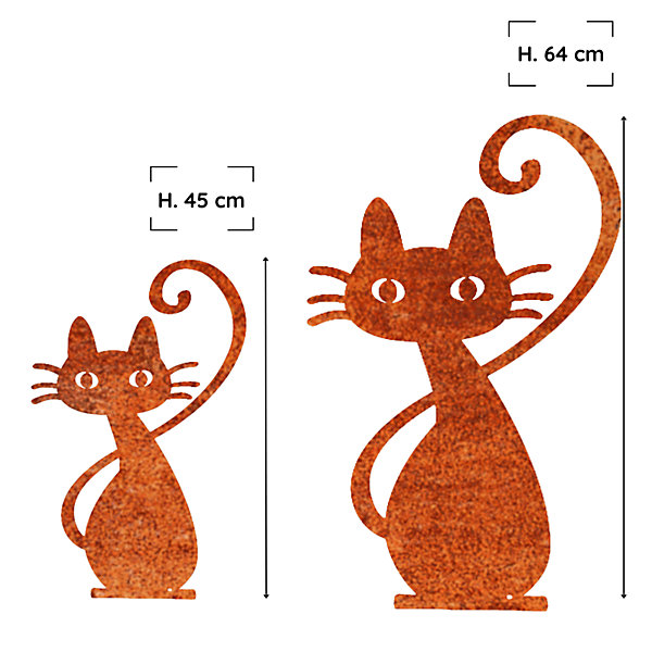 Déco jardin : Chat Simone Métal - Acier brut poli 64 cm