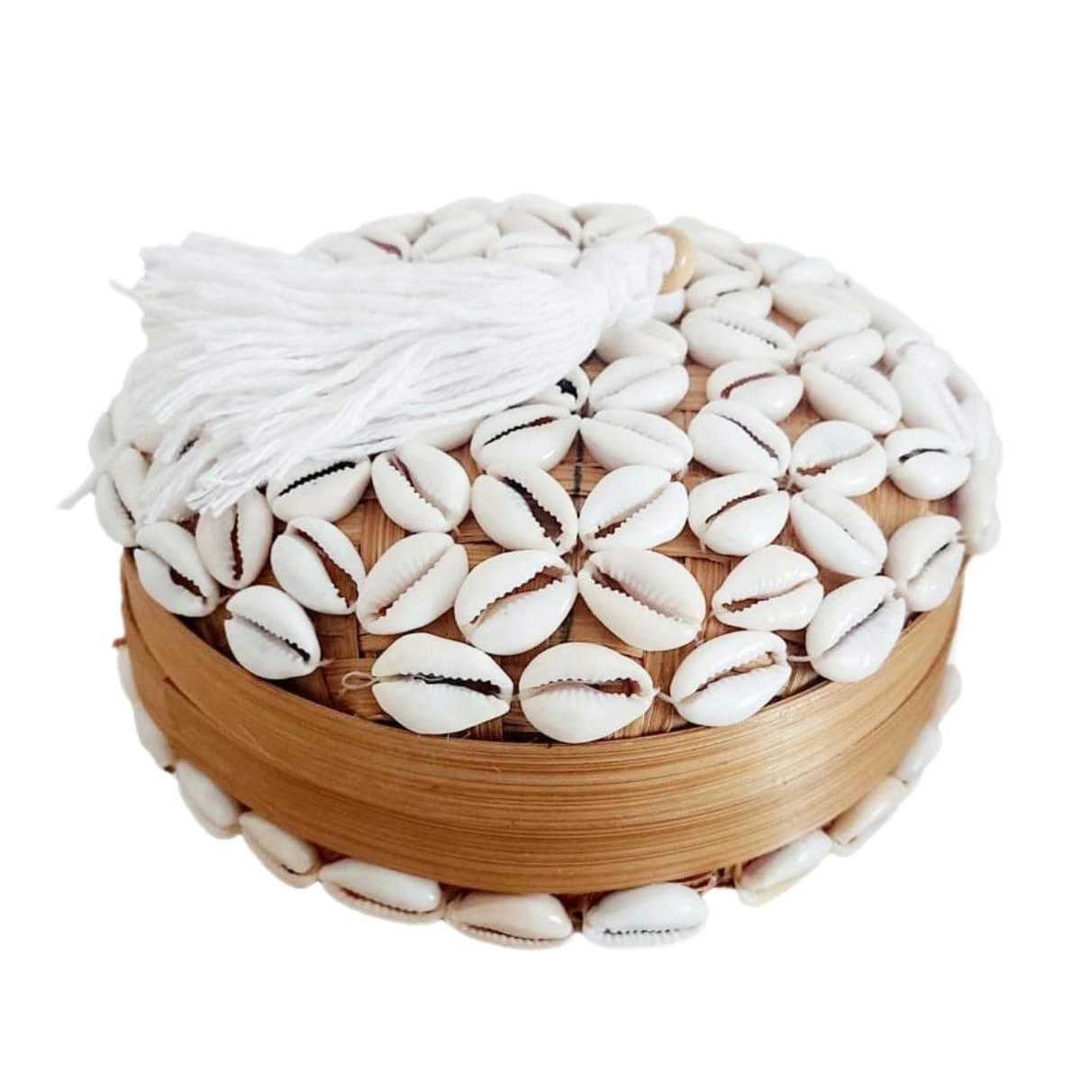 FLEUR - Boîte en bambou et coquillages, beige 14x10 сm