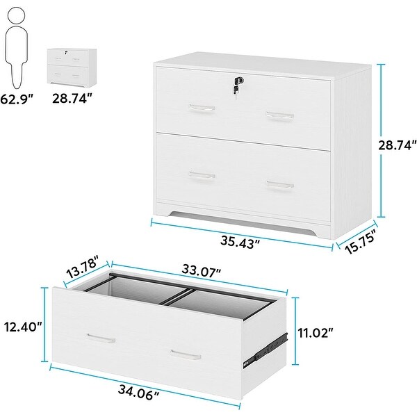 2-Drawer Wood Lateral File Cabinet with Wheels A4 Size, White