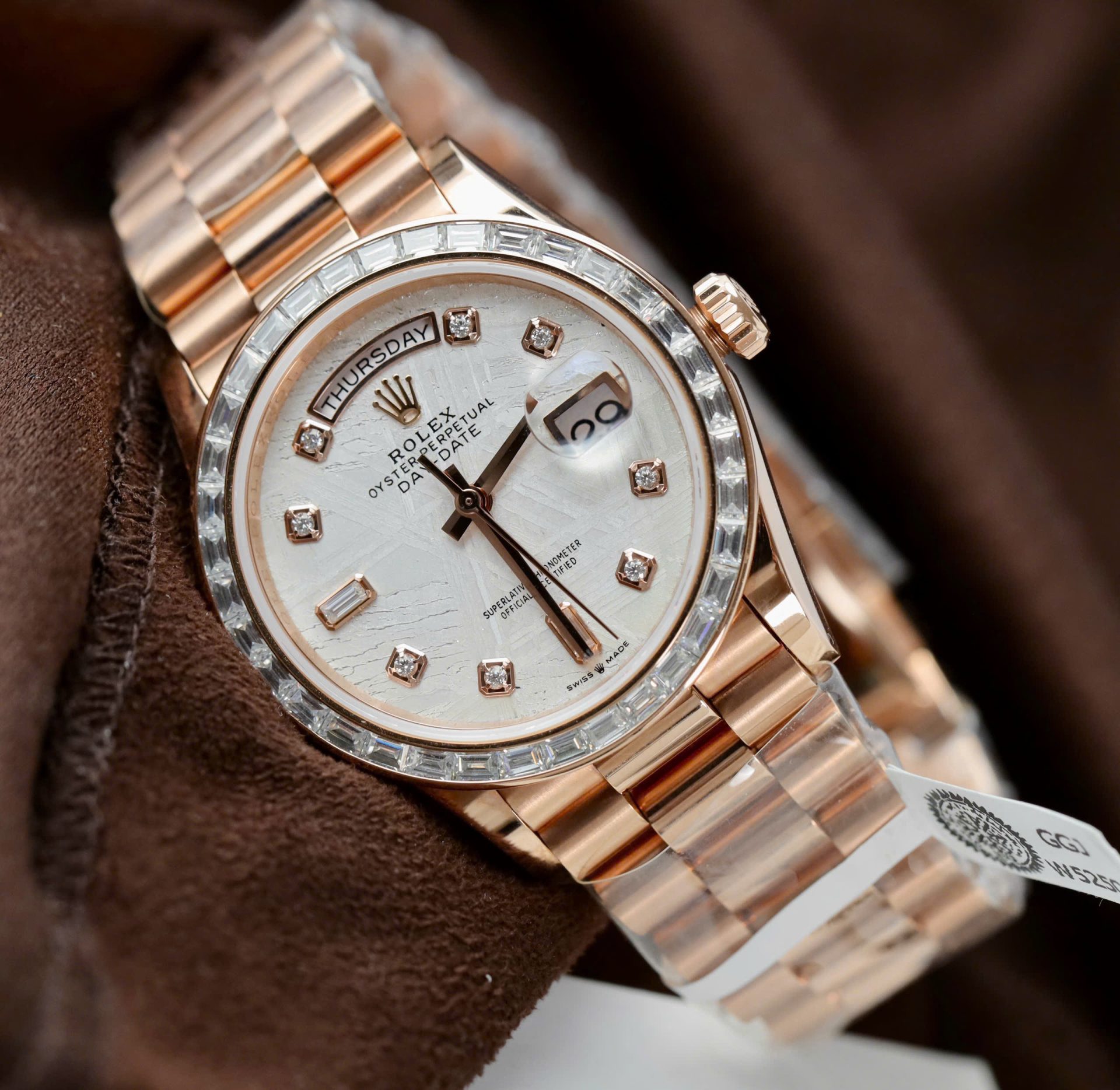 Rolex Day-Date RG Plated Meteorite Dial Baguette Diamond 36mm Super Clone