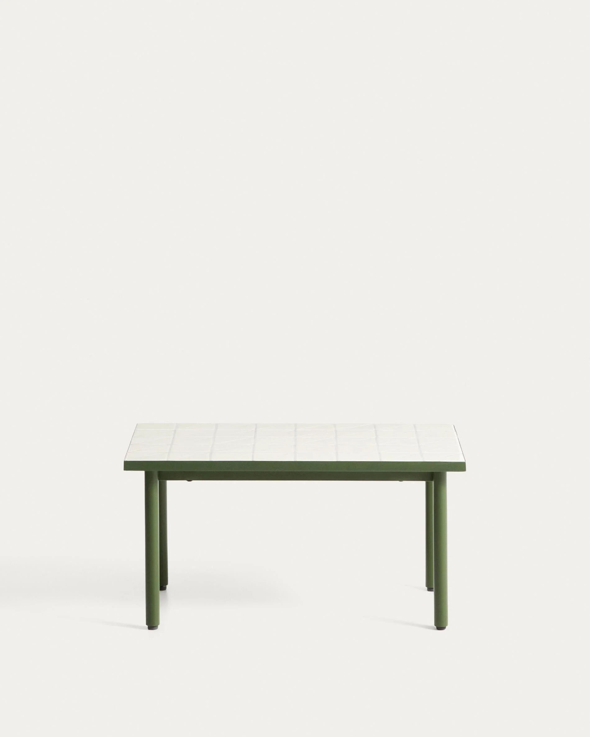 Maurina side table in green galvanised steel with ecru tiles 81 x 51 cm