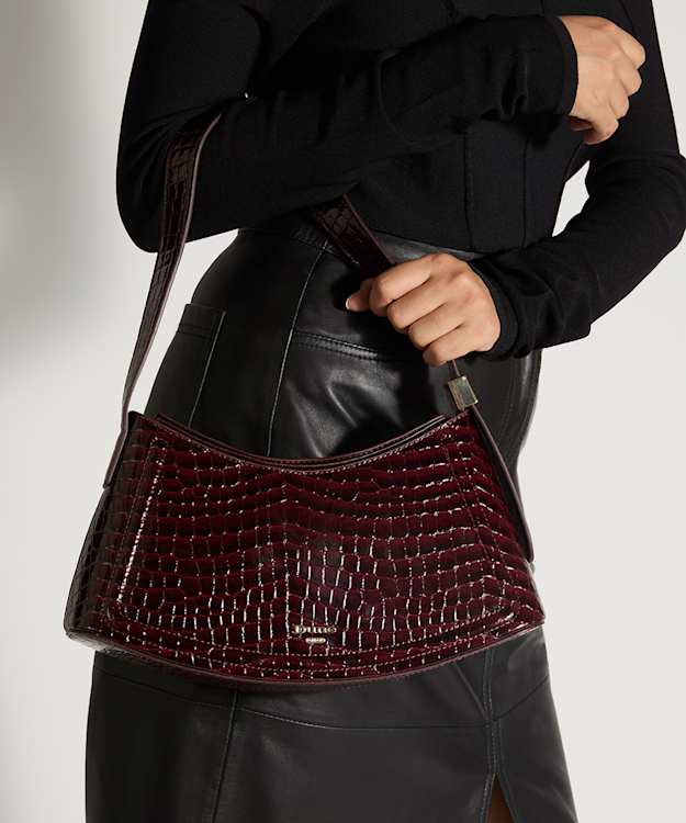 Dependent Burgundy - Croc-Embossed Leather Shoulder Bag