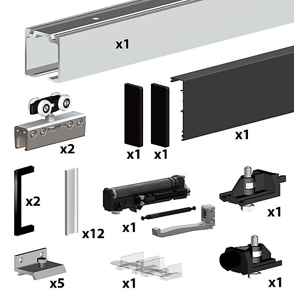 Pack premium SLID'UP 190 pour porte en verre coulissante - rail 1,94 m - 100 kg - noir