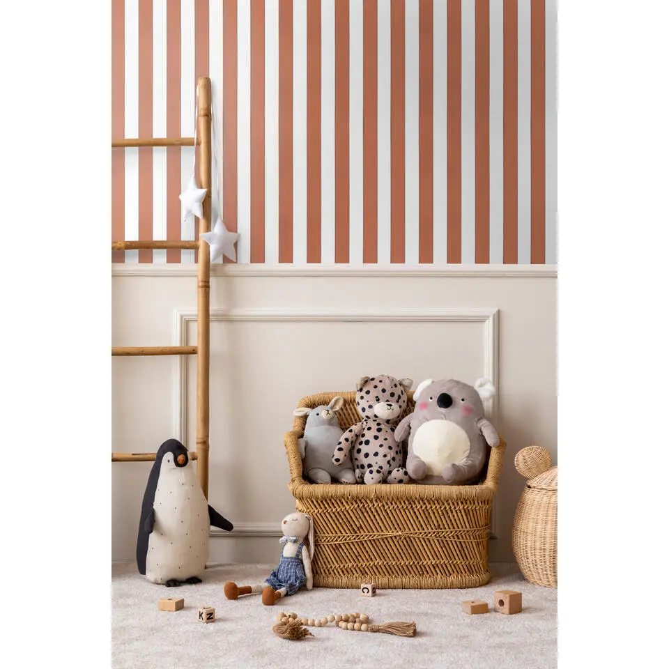 Sanders & Sanders behang strepen terracotta en wit - 53 cm x 10.05 m