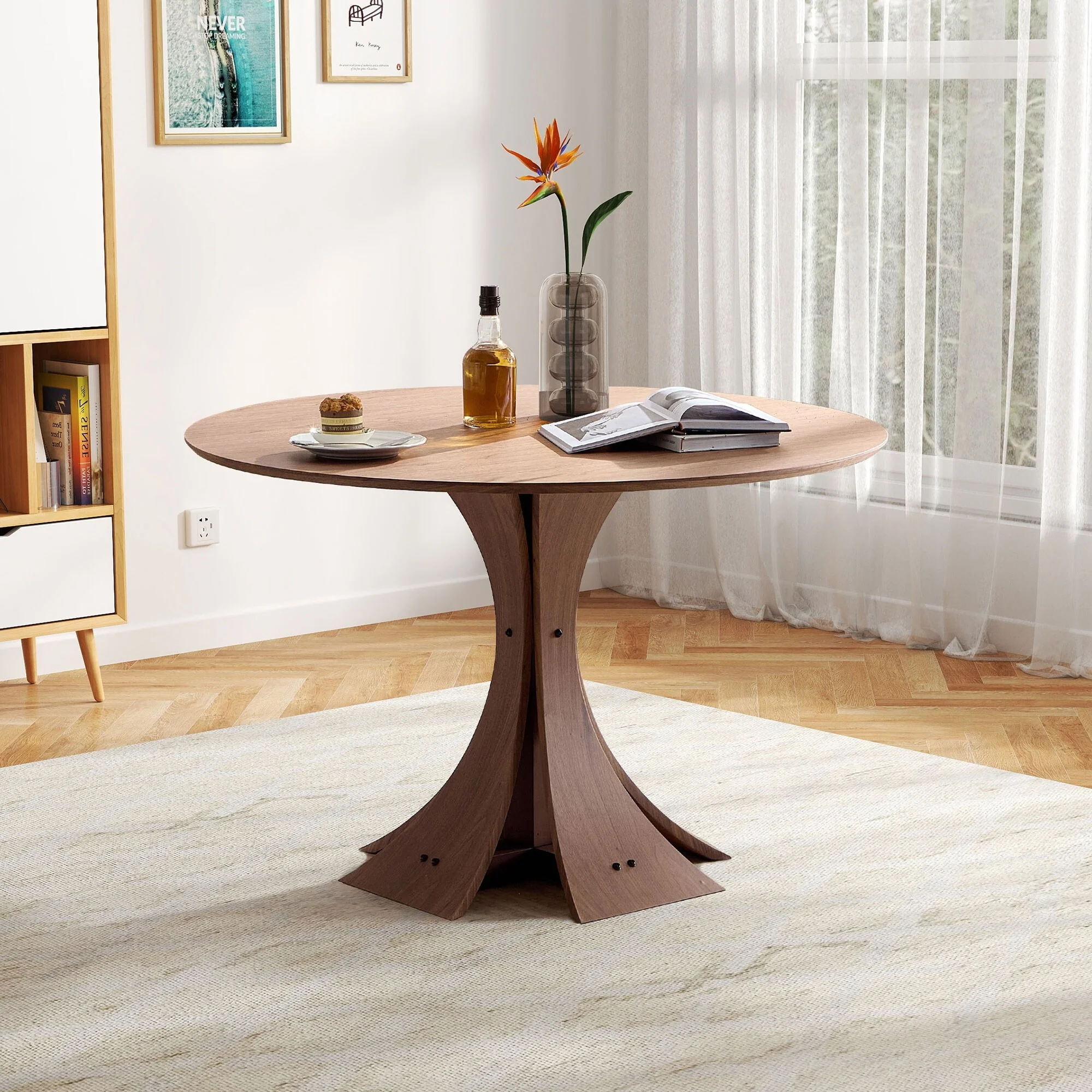 47.24'' Round Modern Style MDF Wood Dining Table, Suitable for Kitchen, Living Room, Cafe, Milk Tea Shop