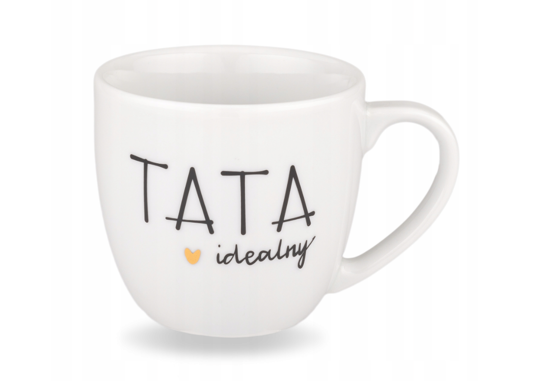 Biały kubek porcelanowy 300 ml - Tata idealny ze złotym sercem