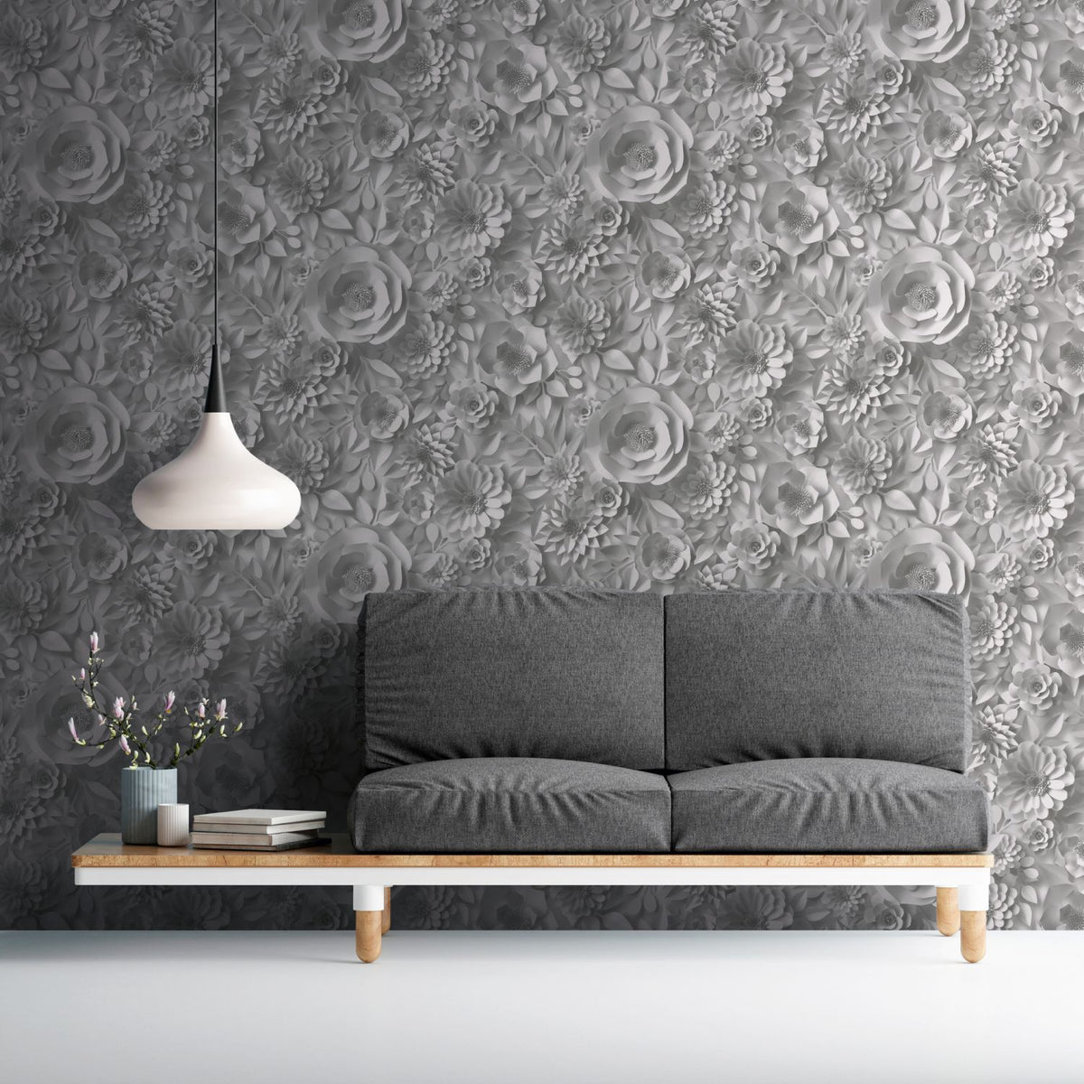 Livingwalls behang 3D-motief grijs en wit - 53 cm x 10.05 m - AS-387181