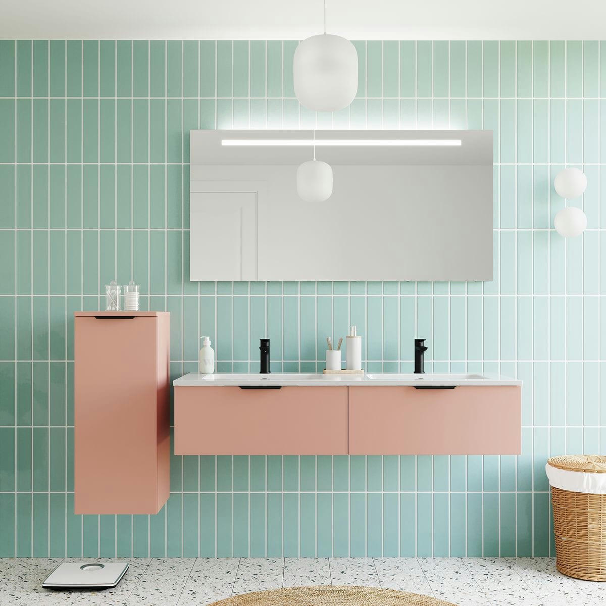 SOHO - Meuble salle de bain double vasque 140cm 2 tiroirs Abricot