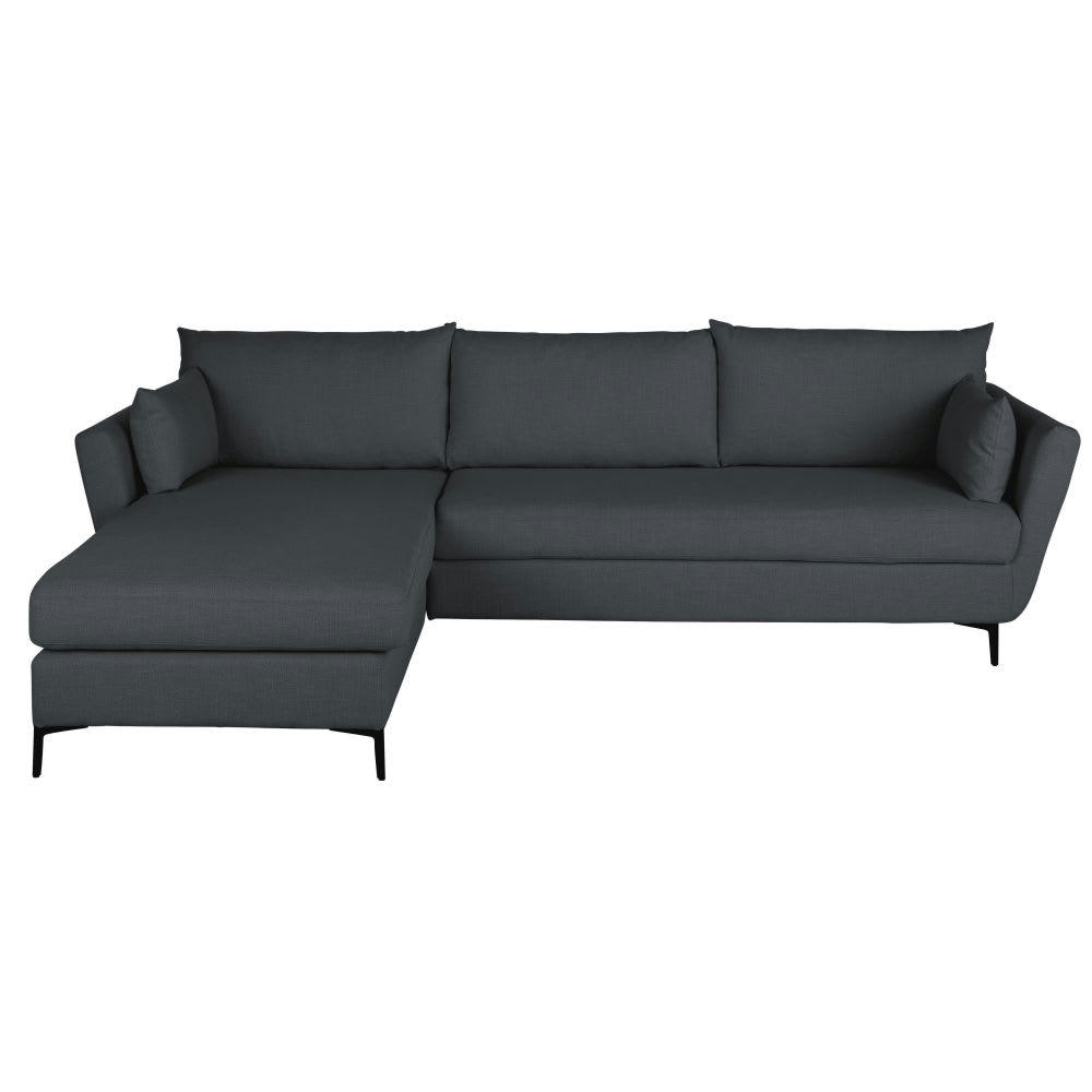 Prague - Canapé d'angle gauche convertible 4/5 places gris anthracite, matelas 10 cm