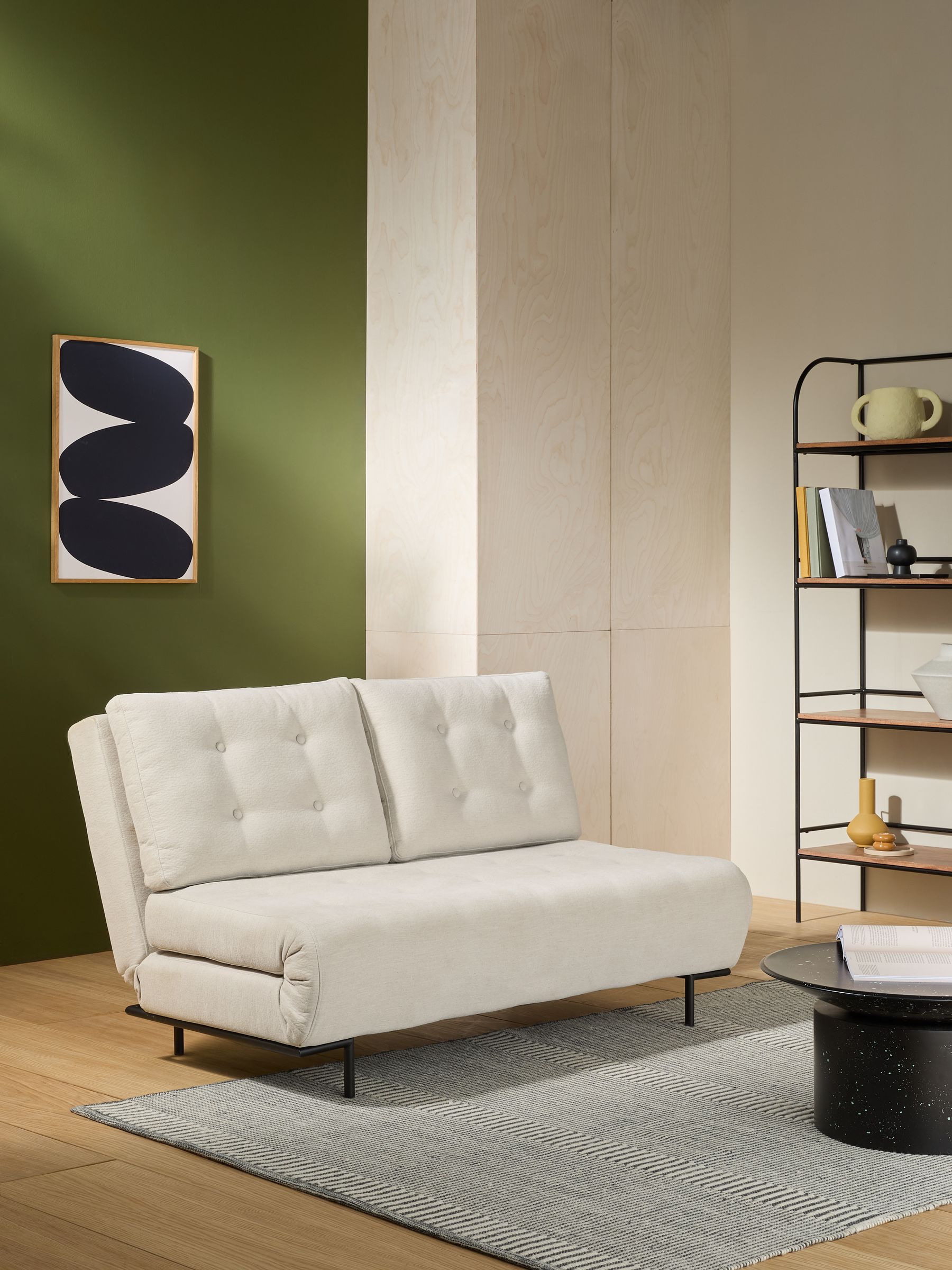 Large Lina 2 Seater Sofa Bed in Linen White Soft Textured Weave