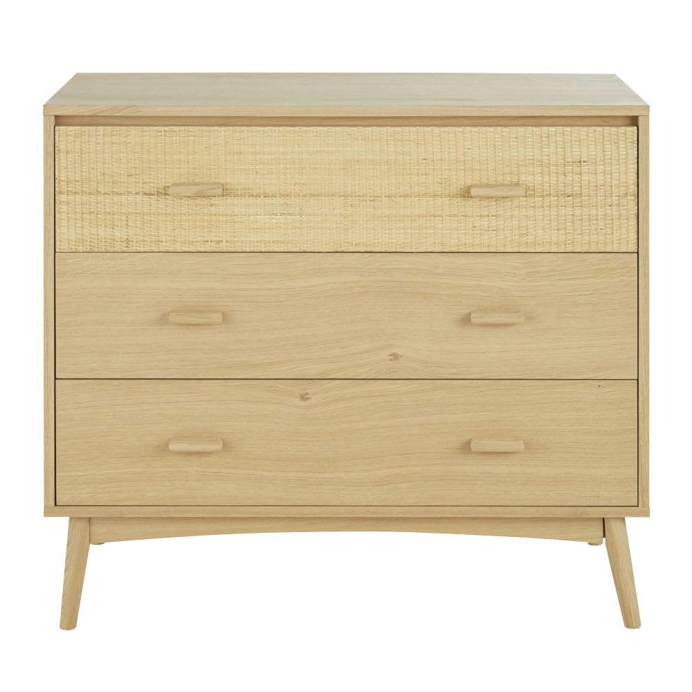 Malaga - Commode compatible plan à langer 3 tiroirs cannage en rotin