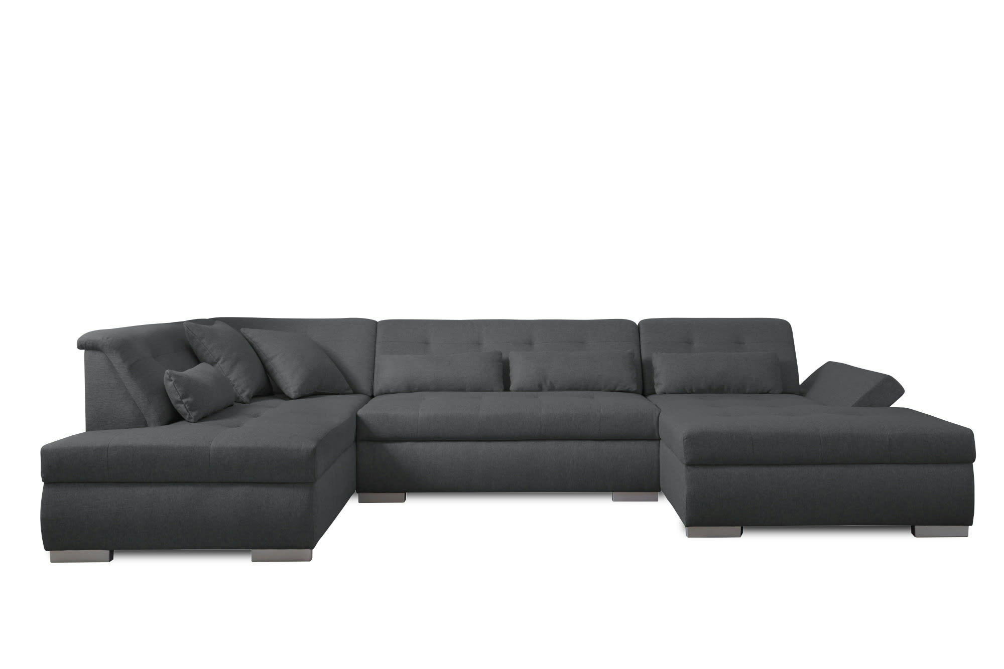 VERMONT - Canapé panoramique 7 places angle gauche en tissu gris foncé