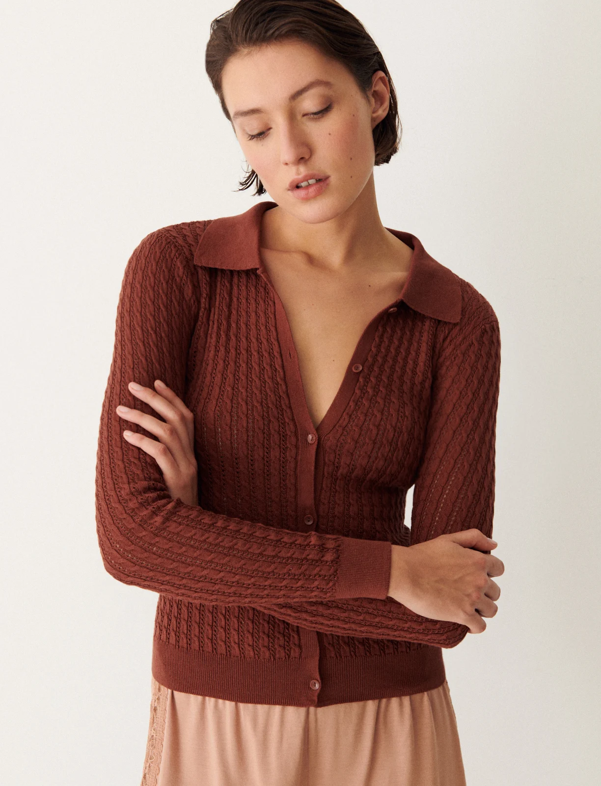 Cardigan manches longues MAILLE POINTELLE
