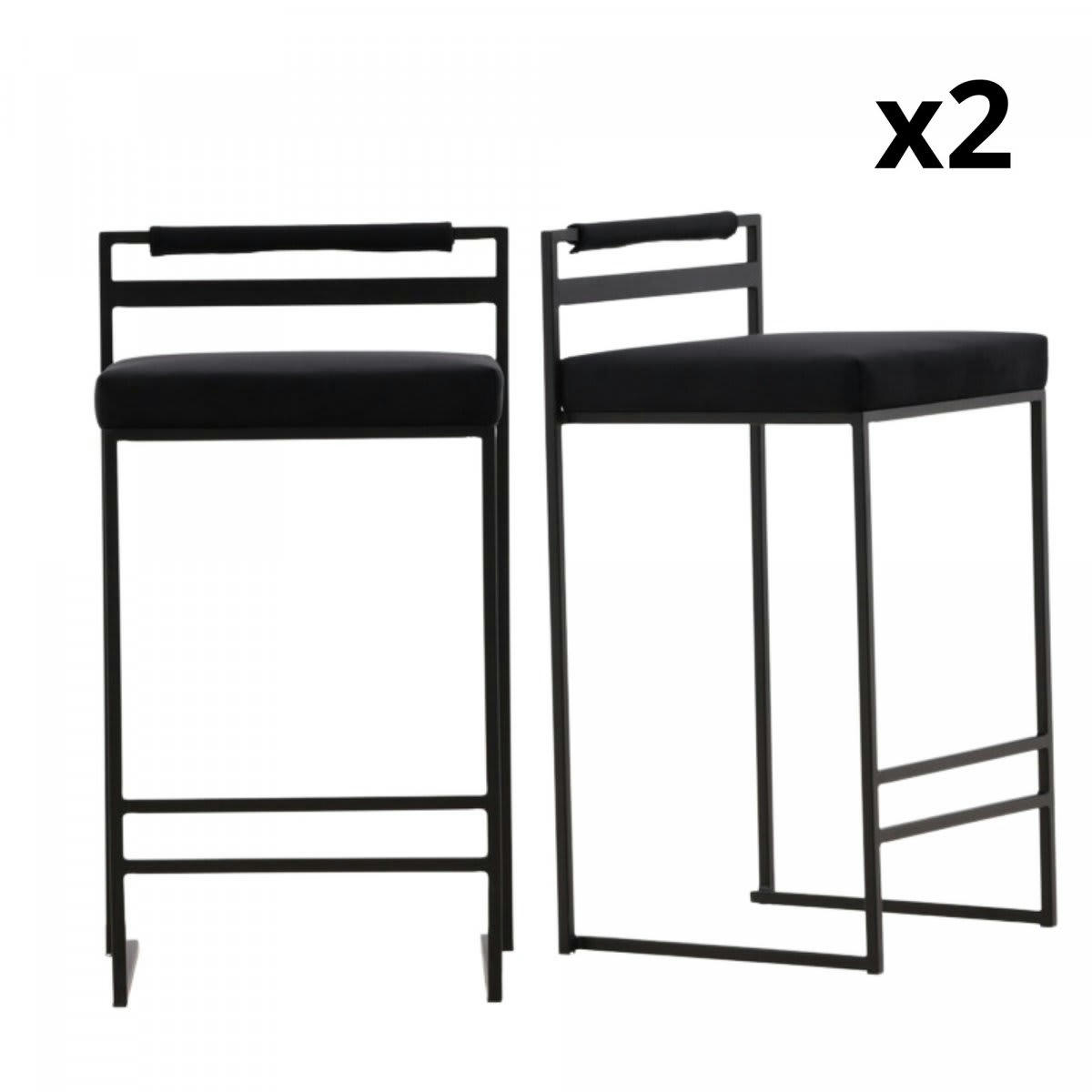 VILNIUS - Lot de 2 tabourets en métal noir avec coussin