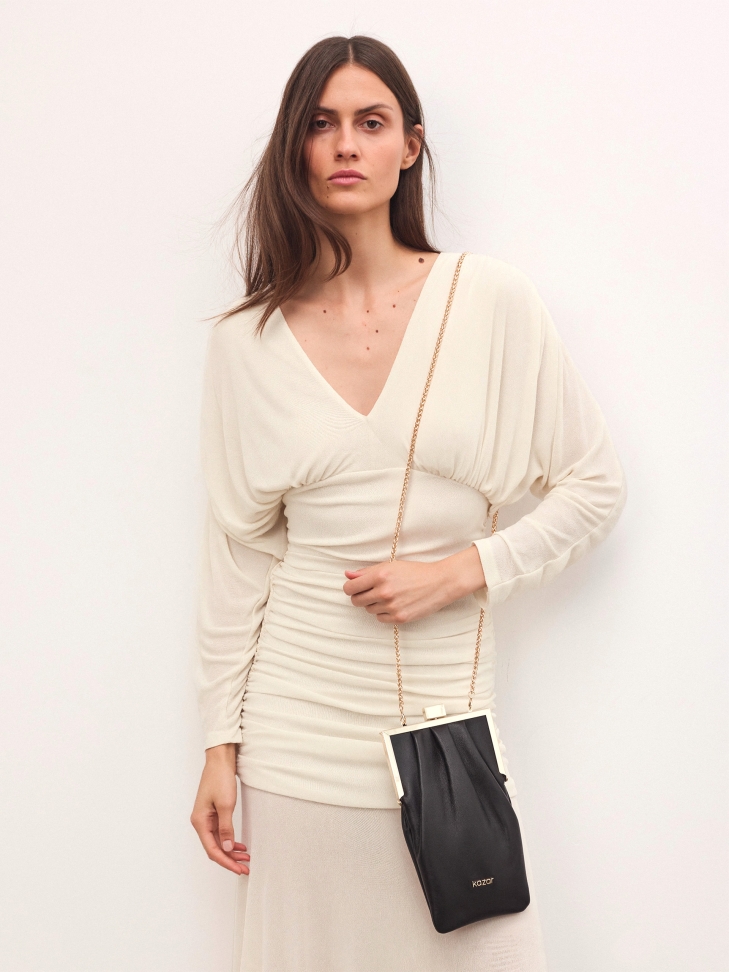 Elongated leather chain handbag