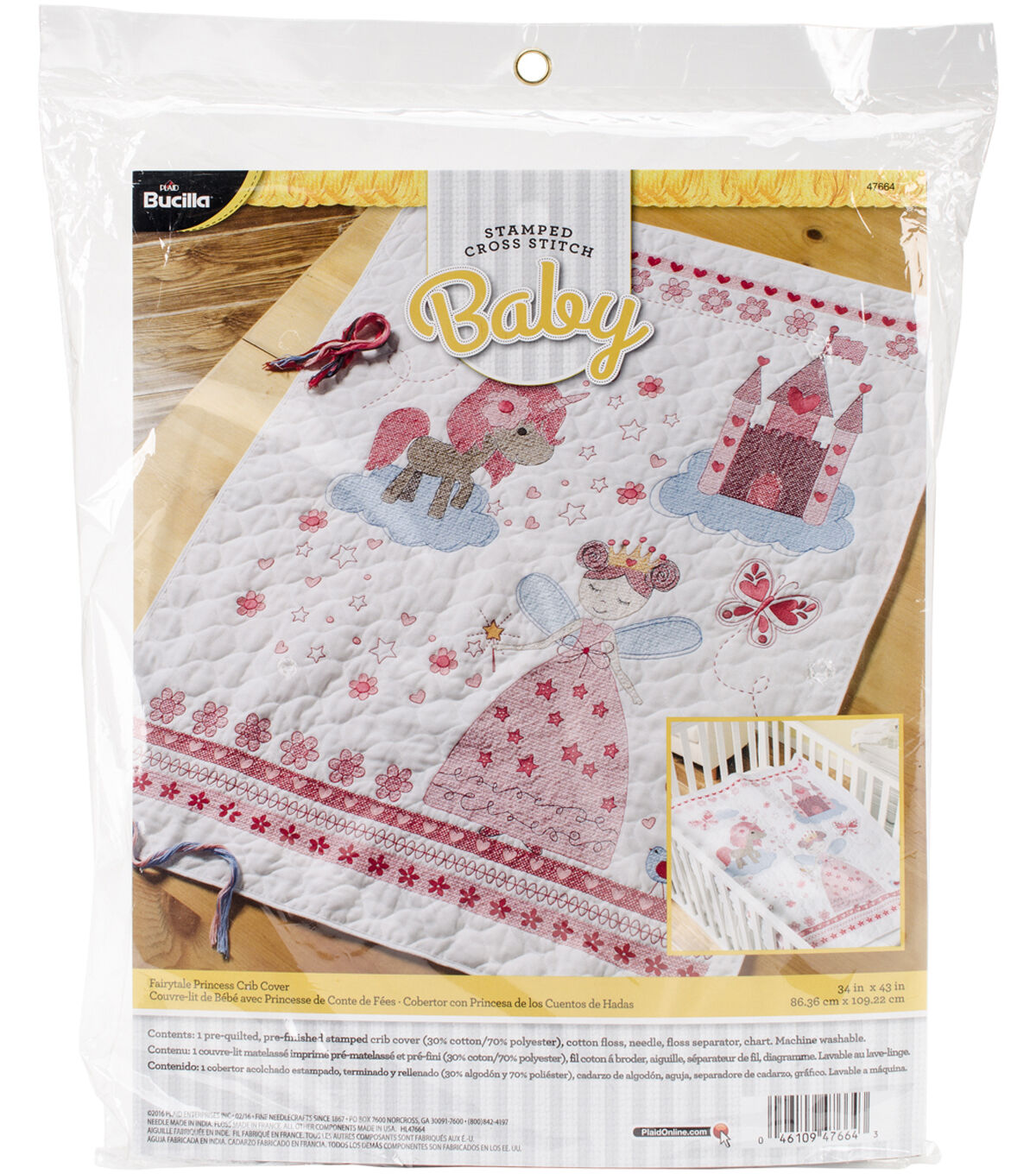 Bucilla 34 x 43 Fairytale Princess Crib Cover Stamped Cross Stitch Kit