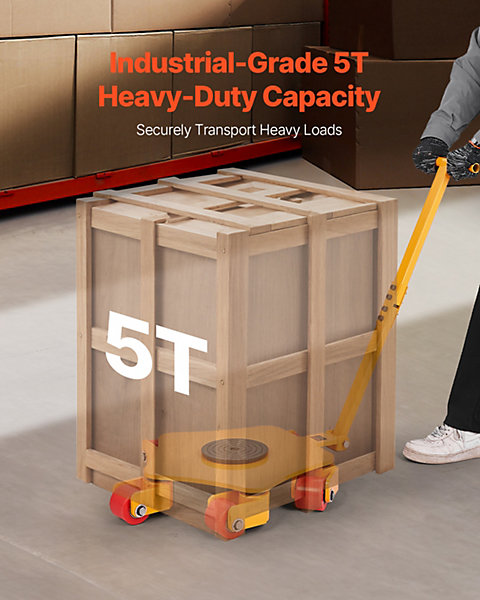 Deménageur machines 3991,6 kg, chariot transport lourd poignée, disque 360 degres, 5 roulettes