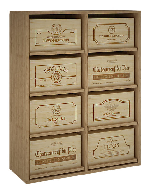 Meuble Range Bouteille de vin Série Godello en Pin Clair pour 8 boites de bois