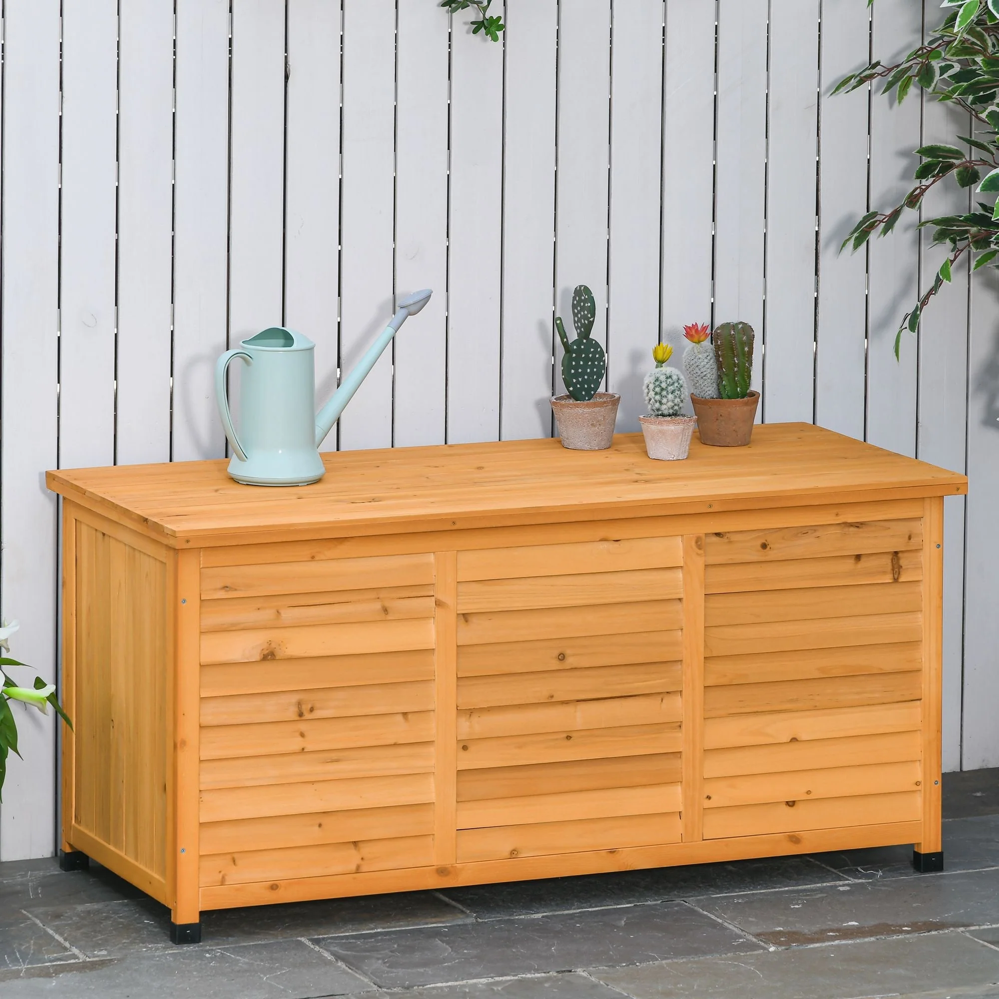 Outsunny 50 x 22 Wooden Outdoor Storage Deck Box with Large Open Space, Aerating Gap & Weather-Fighting Finish