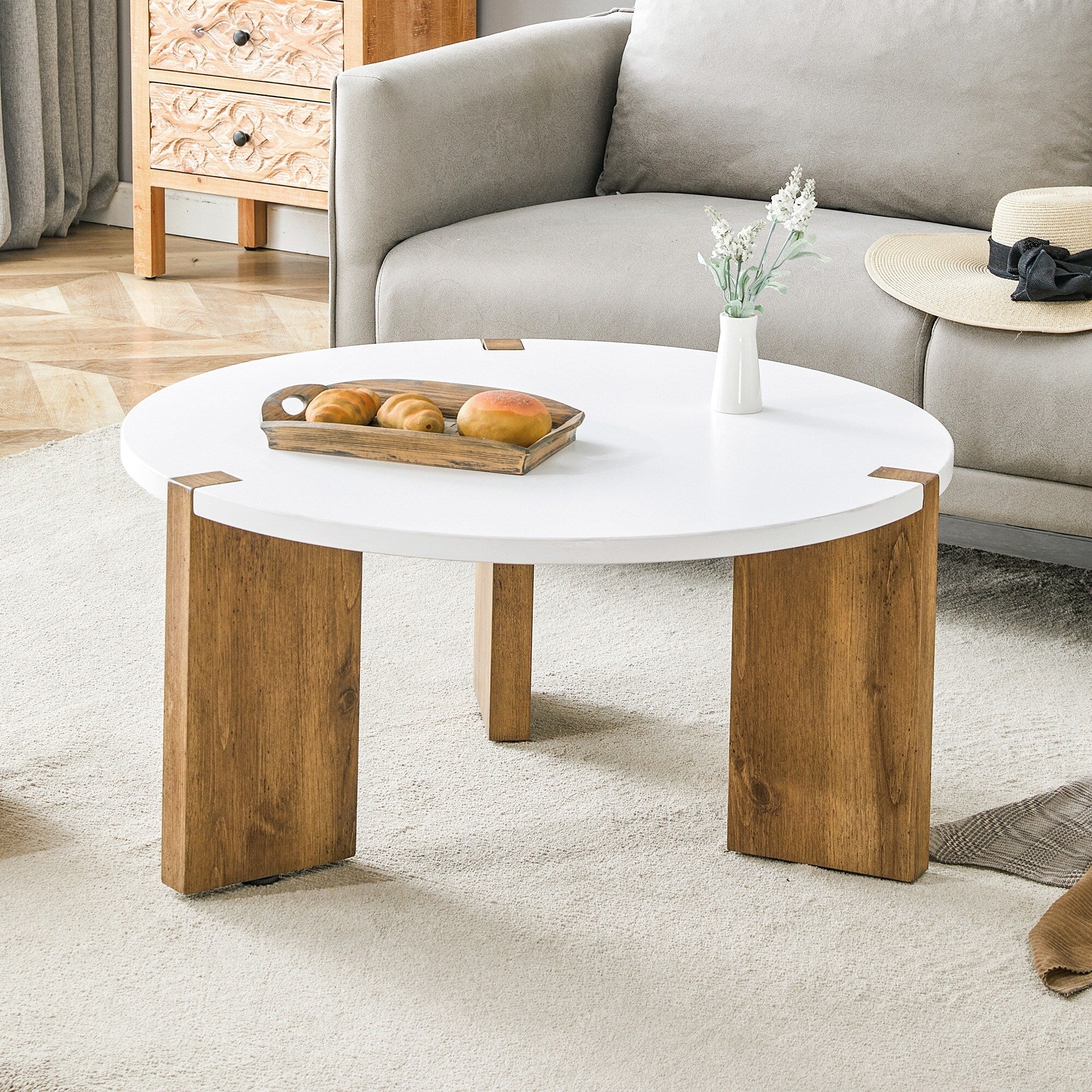 Unique Embedded Design Coffee Table with Three Table Legs Dining Table End Table Accent Table