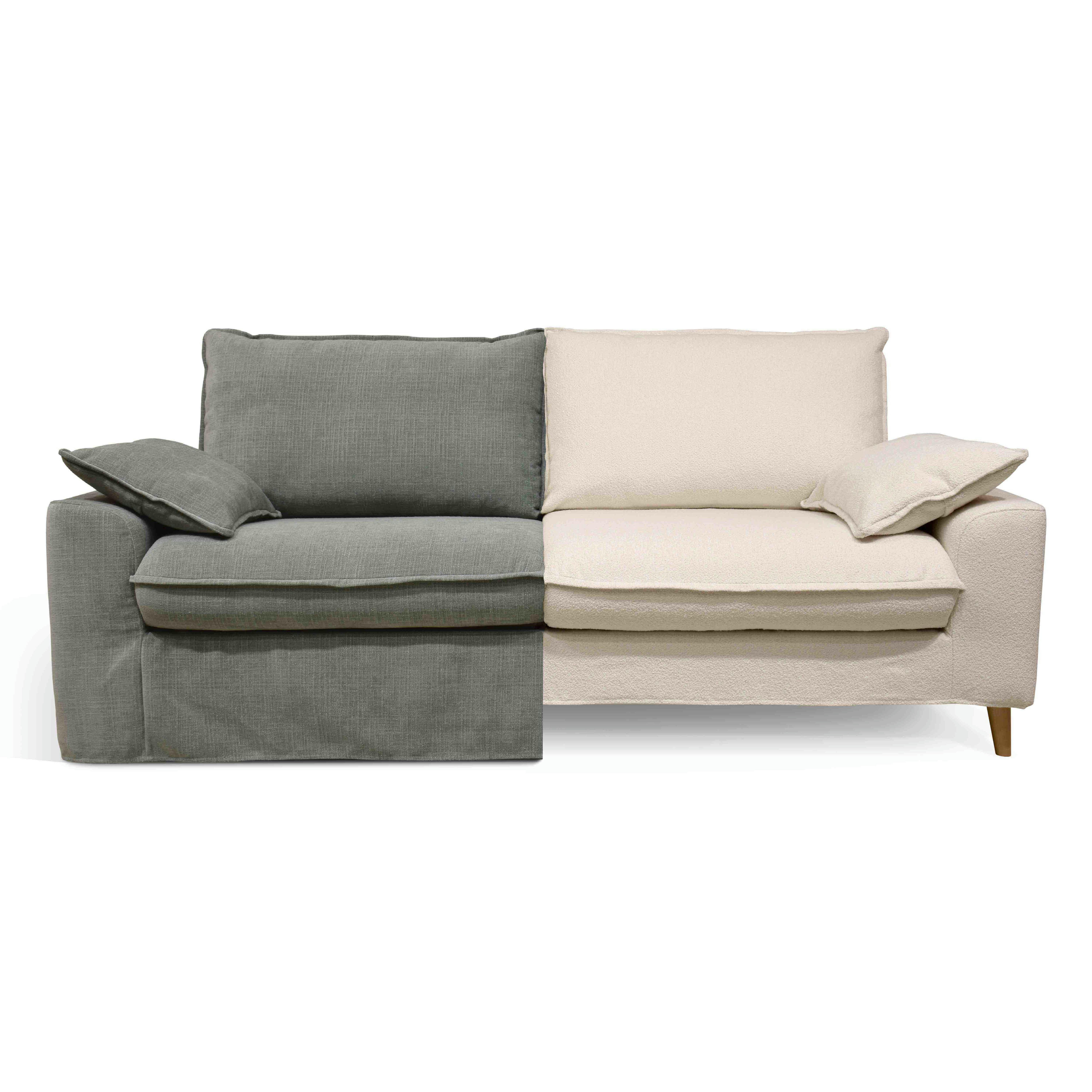 JAROD - Canapé tissu vert gris avec une housse supplémentaire bouclette