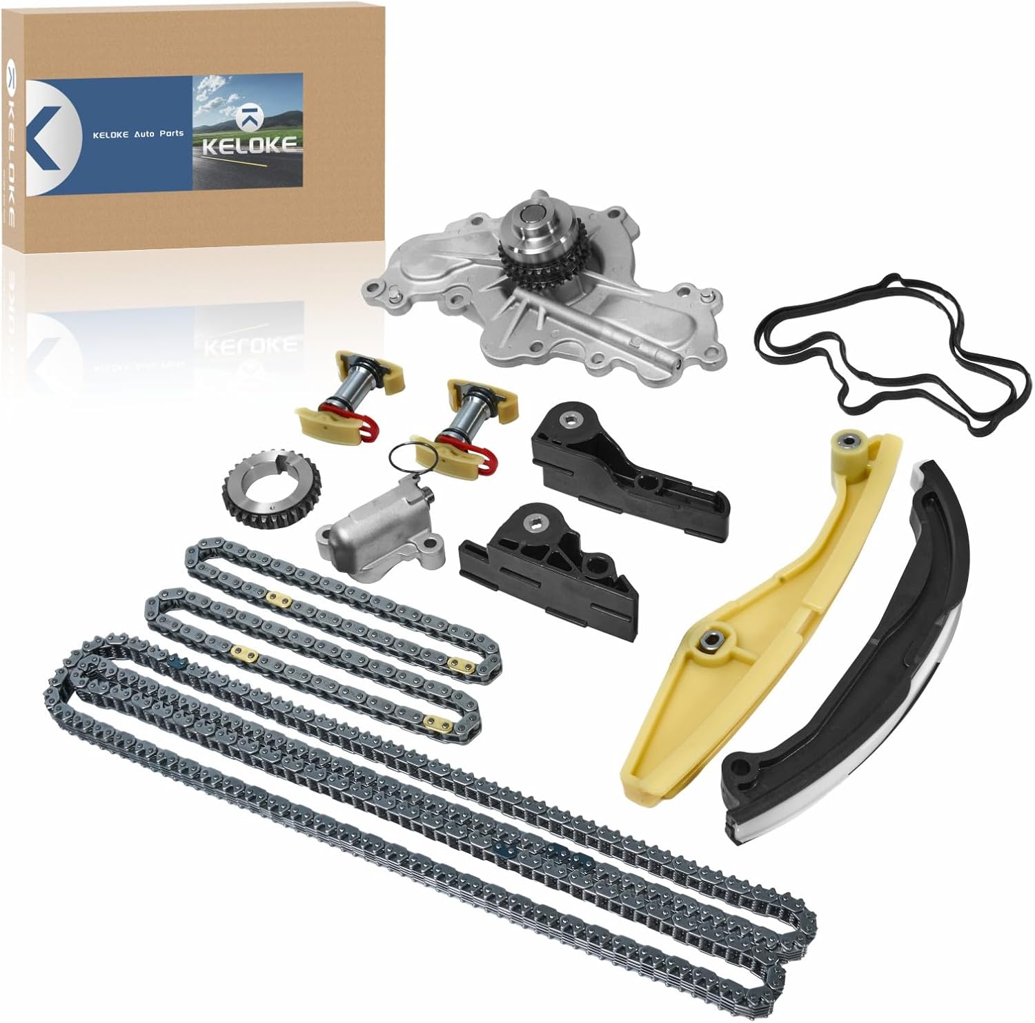 KELOKE Timing Chain Kit with Water Pump Guide Tensioner Compatible with 2011-2019 Ford F-150 Edge Explorer Taurus Police Flex & Lincoln MKS MKZ MKX - V6 3.5L 3.7L, Replace# BL3Z-6268-A AT4Z-6268-A