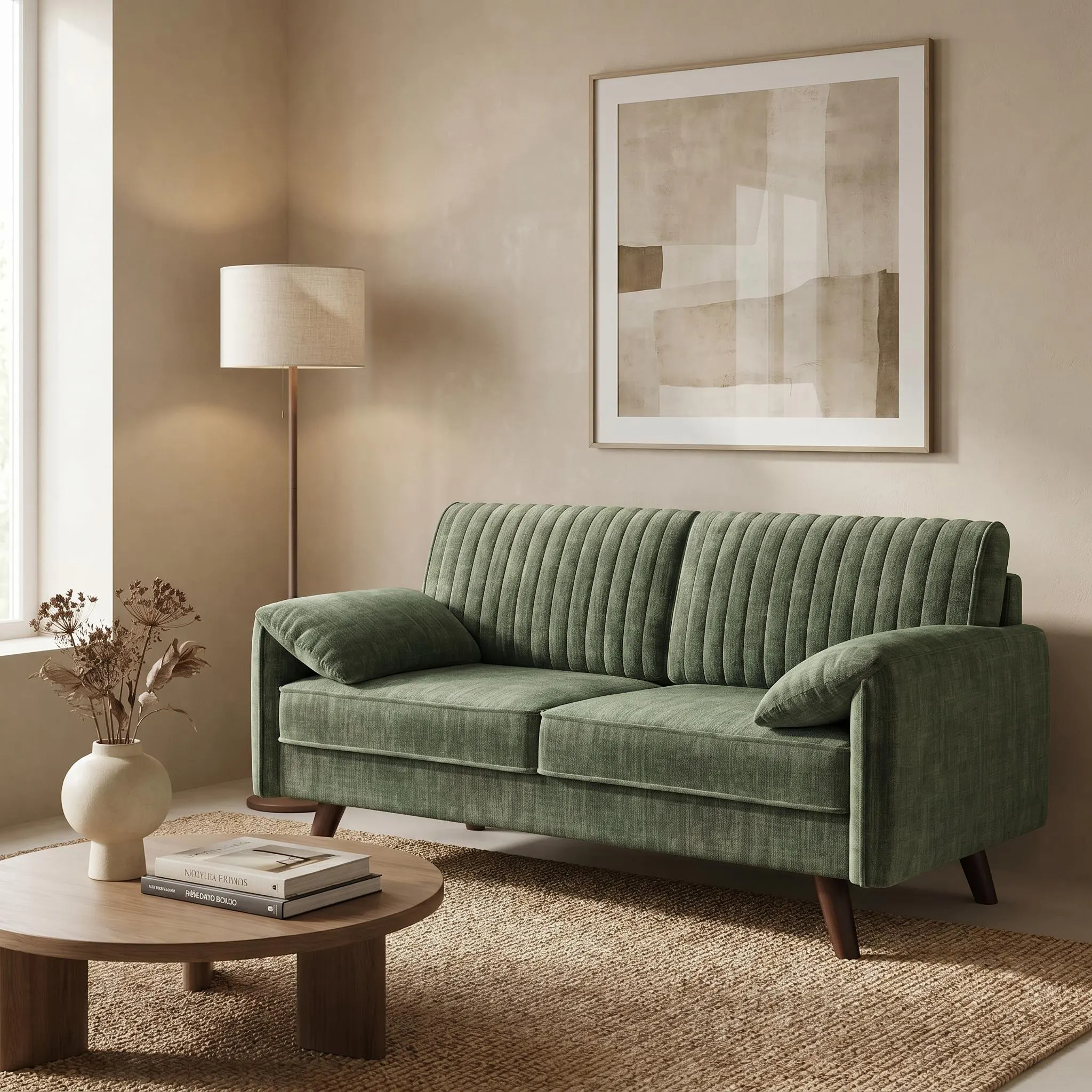 Modern Chenille Loveseat Sofa, Scandinavian Small Couch, Deep Seat Compact Sofa