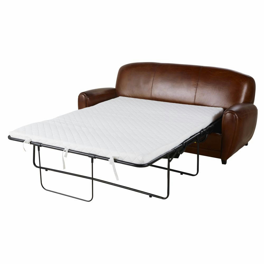 Oxford - Canapé-lit vintage 3 places en cuir marron