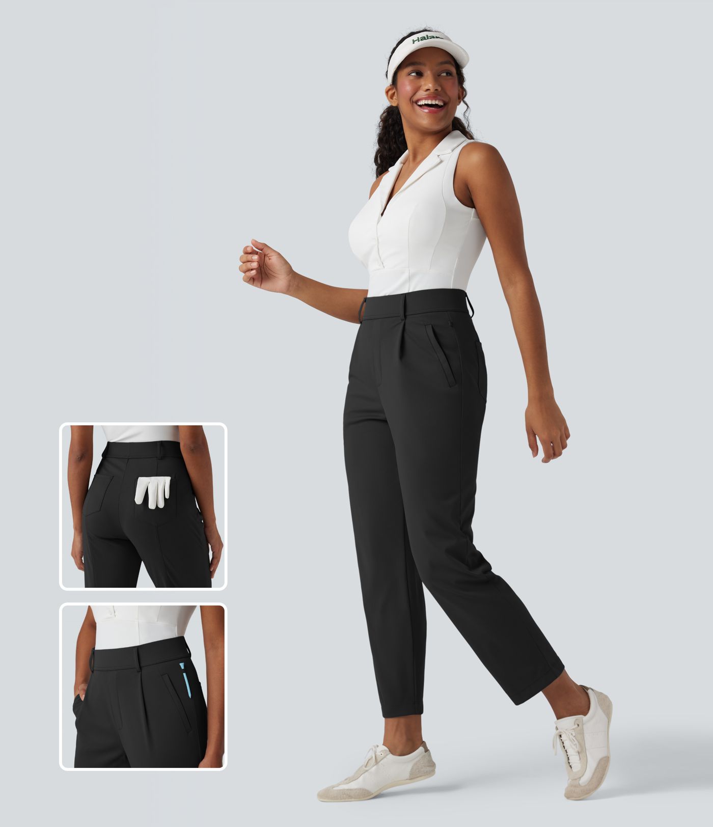 Pantalon de golf à séchage rapide, taille haute, avec poches et poche tee, UPF40