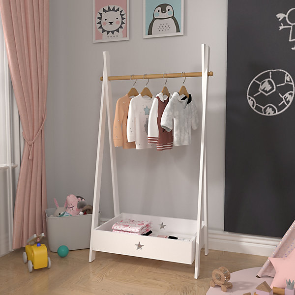 Garde-robe pour enfant Laxe avec compartiment de rangement 126 x 73 x 43 cm blanc en.casa