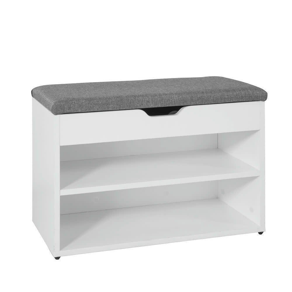 - Banc à chaussures 2 étages coussin gris effet bois