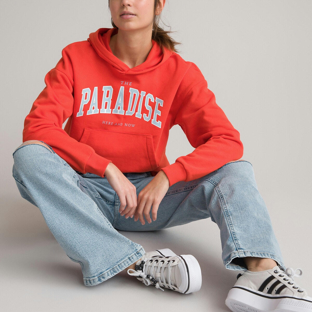 Sweat cropped à capuche, en molleton