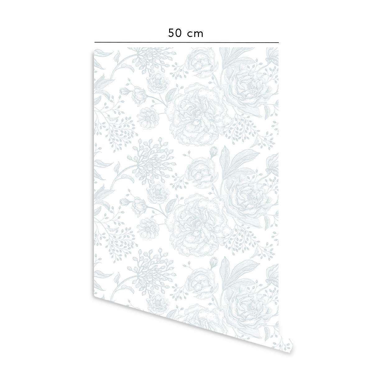 COUNTRY - Papier peint vinyle adhésif fleurs poudre bleu 50x300 cm