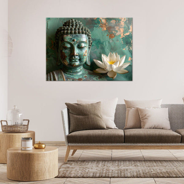 Obraz do salonu sypialni biura, Kwiat Lotosu Budda Zen Spa zielony 30x20