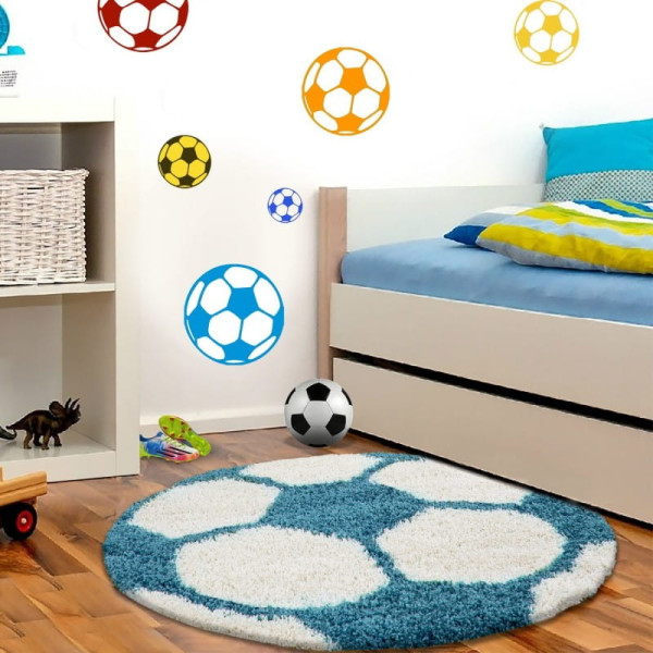 Dywan dziecięcy Fun kremowo-turkusowy piłka 100 x 100koło