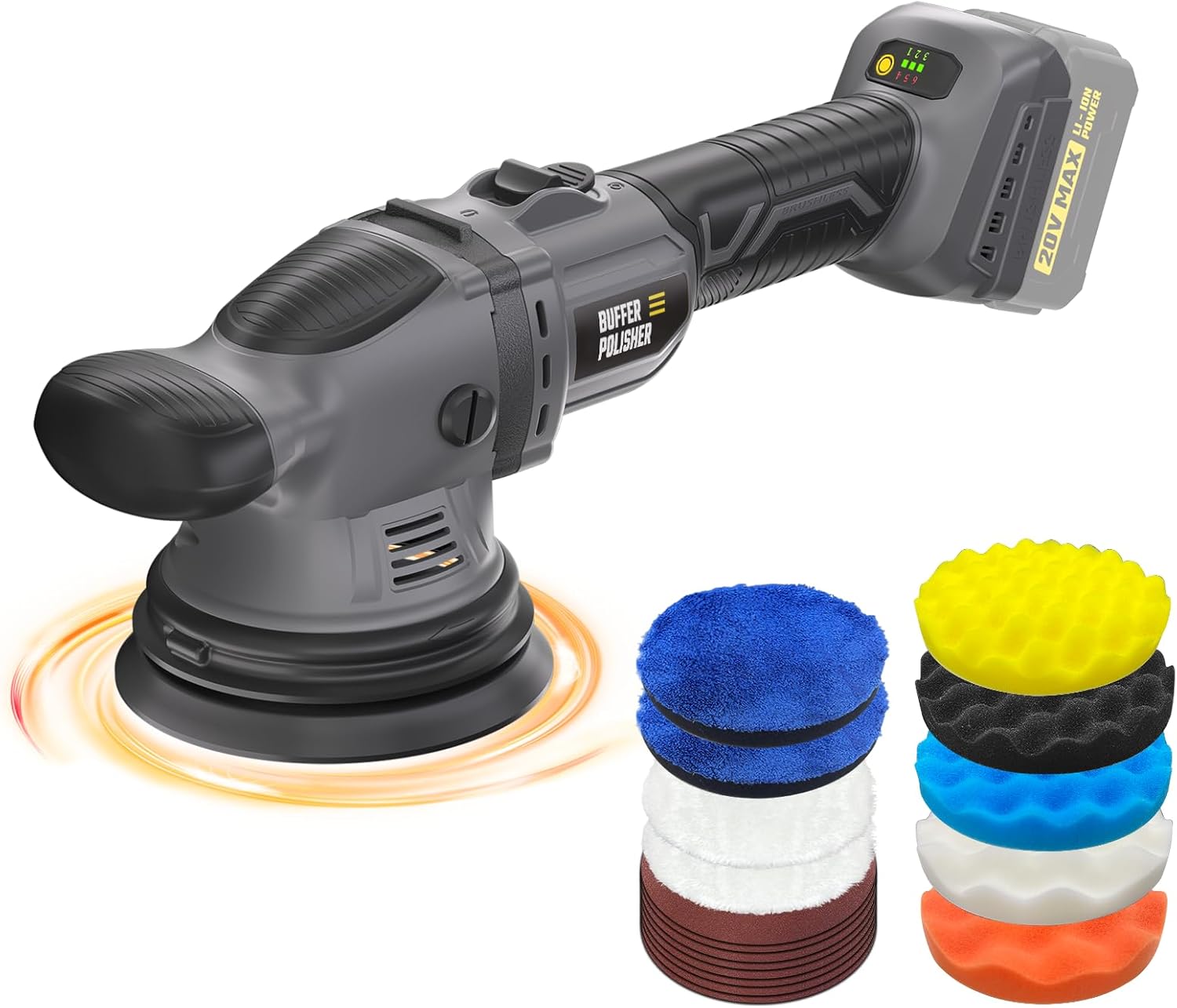 VERVEWAVE Cordless Buffer Polisher Kit for Dewalt 20V Battery (No Battery), 6-Inch Orbital Car Polisher Variable Speed 1800—5500 RPM, 17PCS Polishing Accessories, for Car Polishing/Waxing (Tool Only)