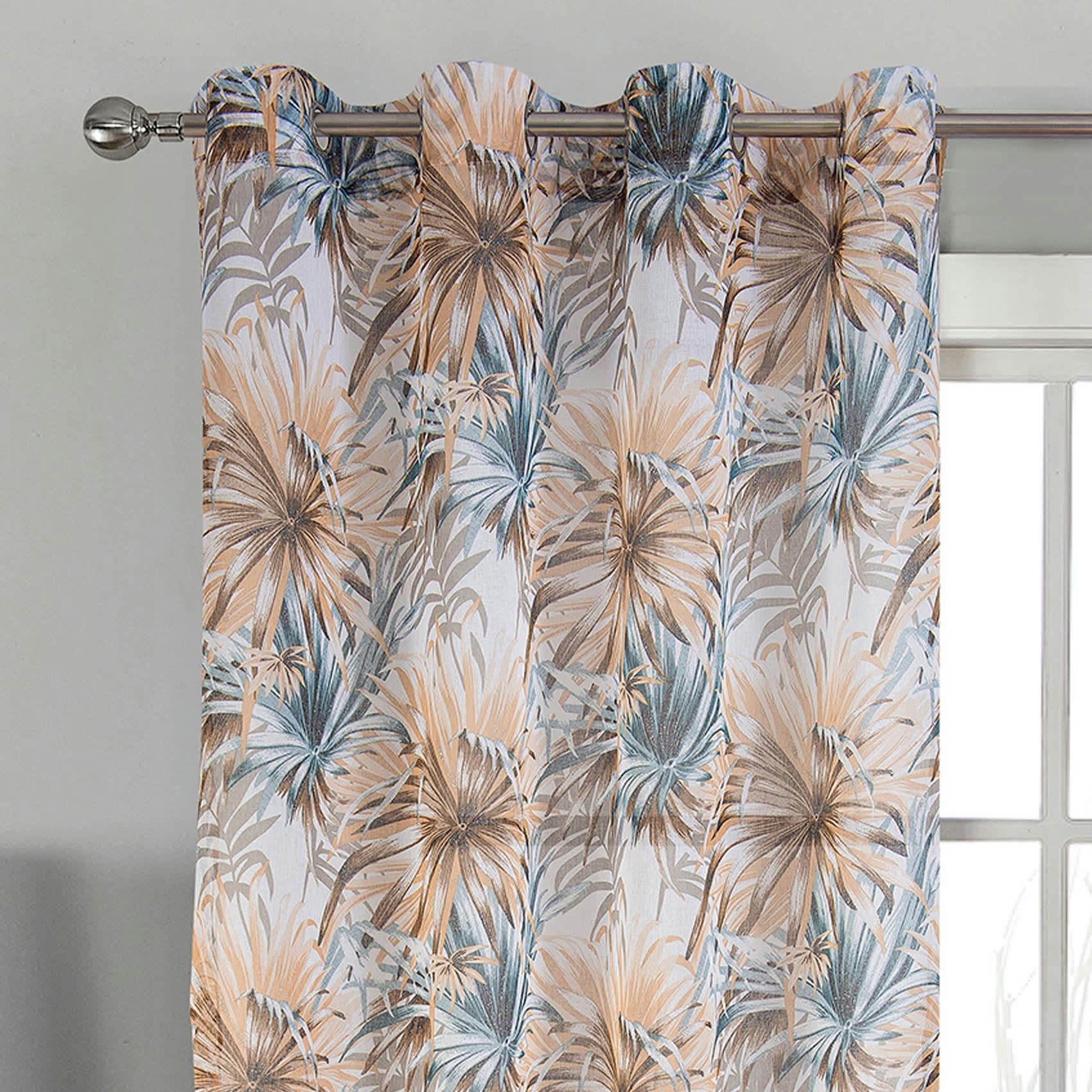 - Paire de voilage au style tropical polyester taupe 140x260 cm