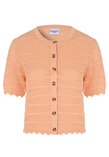Womens Peach Pointelle Cotton Cardigan