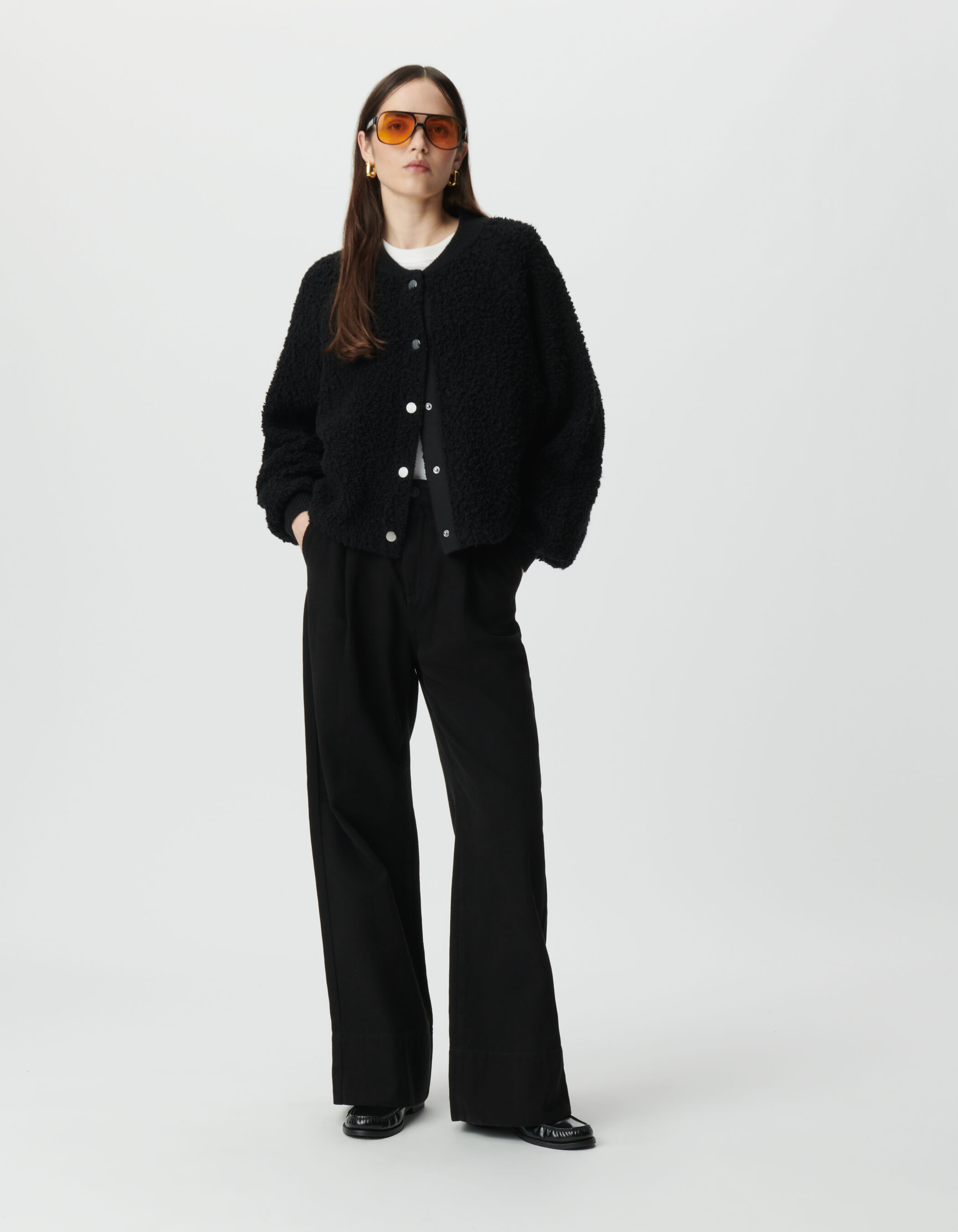 Cardigan noir maille bouclette Femme