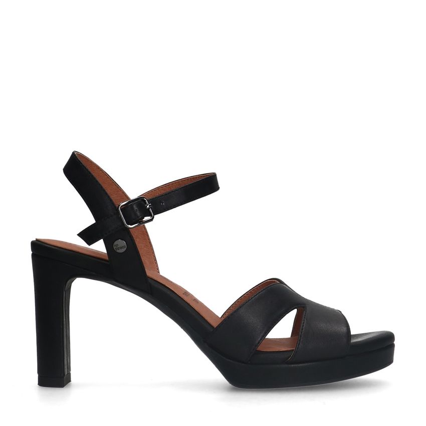 No Stress Zwarte leren sandalen met hak