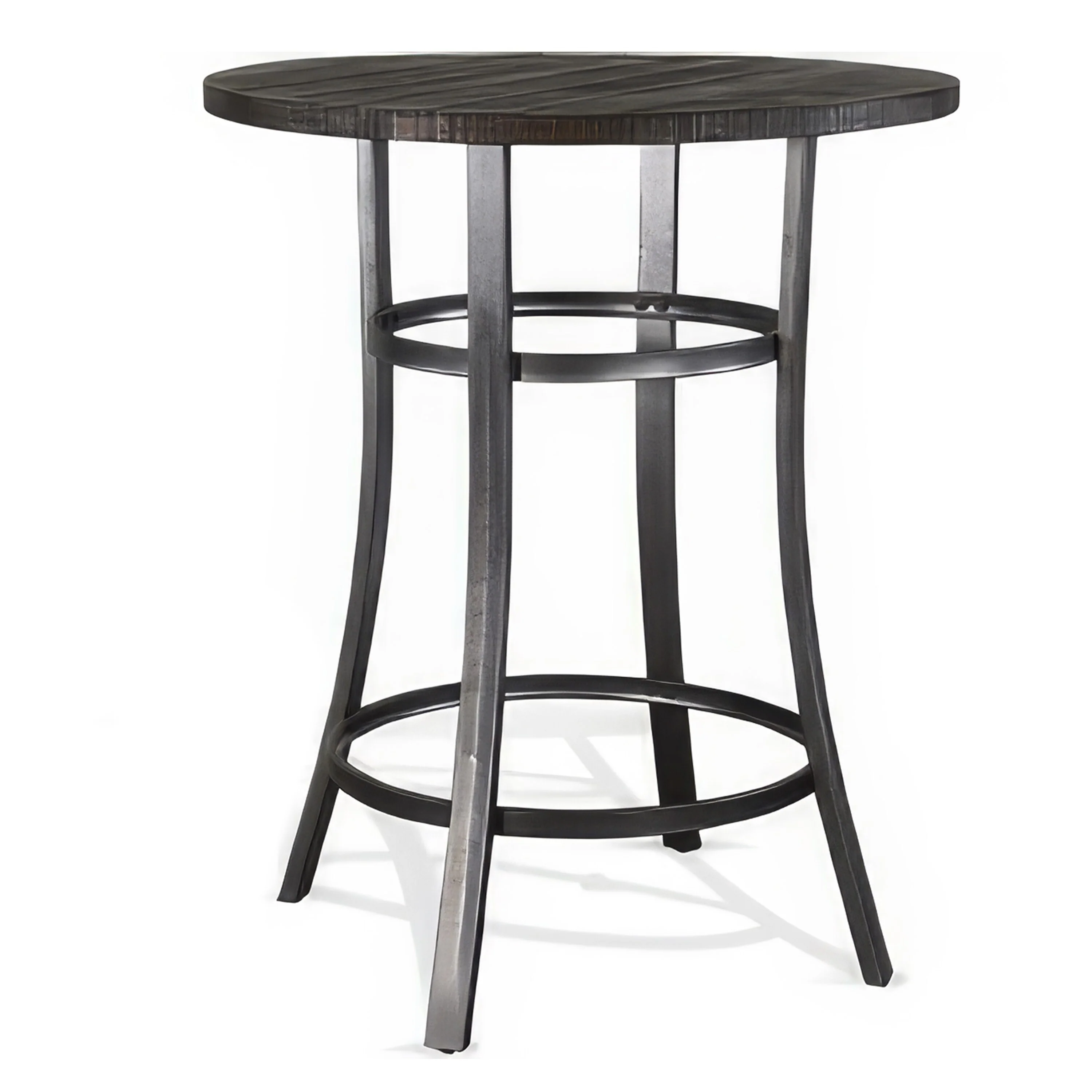 Flint Bar Height Table Round 42 Inch, Dark Brown Mahogany Wood n Metal