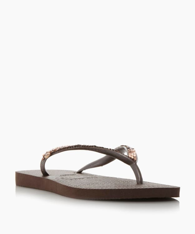 Metal Mesh Flip Flops Brown - Havaianas Slim Metal Mesh Detail Flip Flops