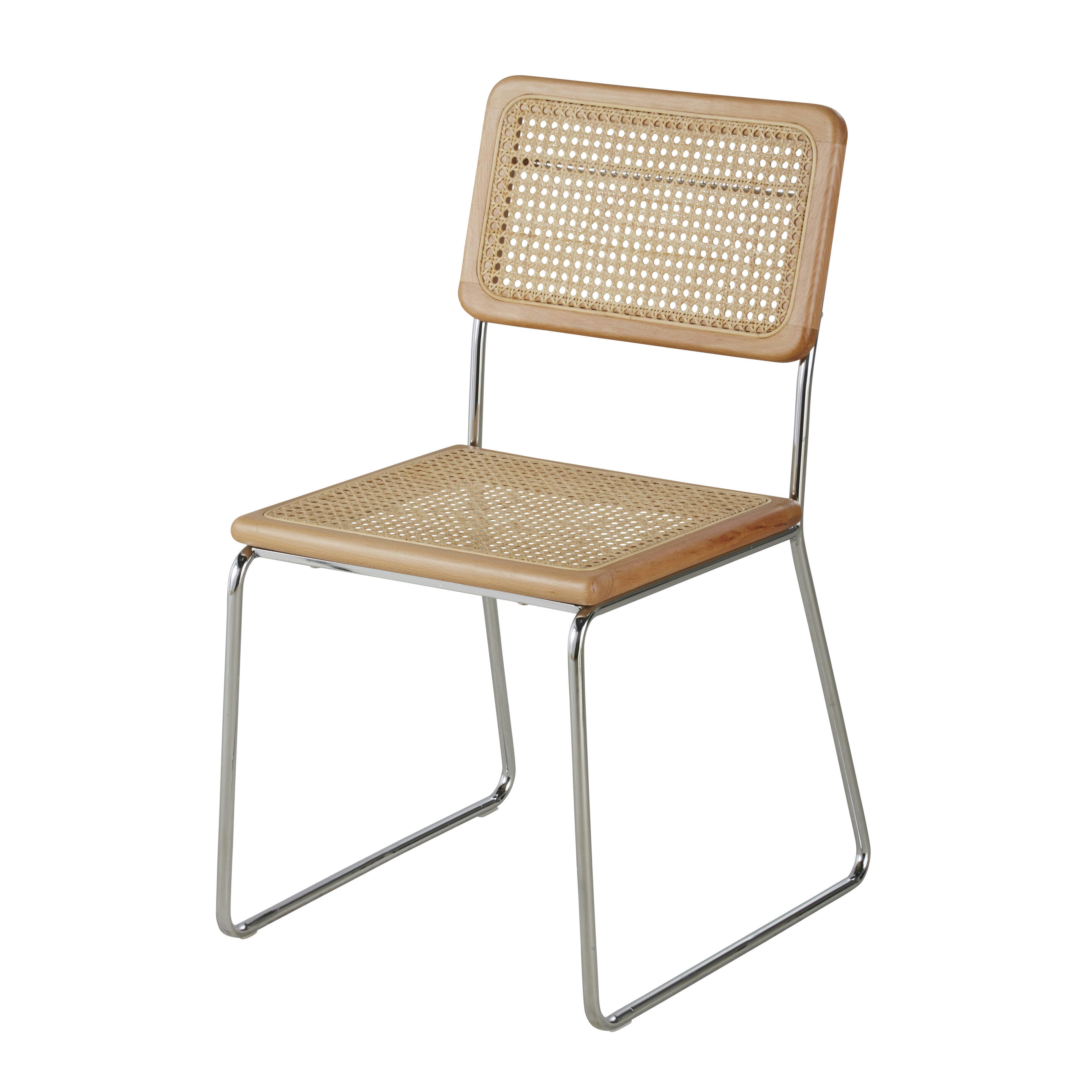 Rosae - Chaise cannage en rotin et métal argenté