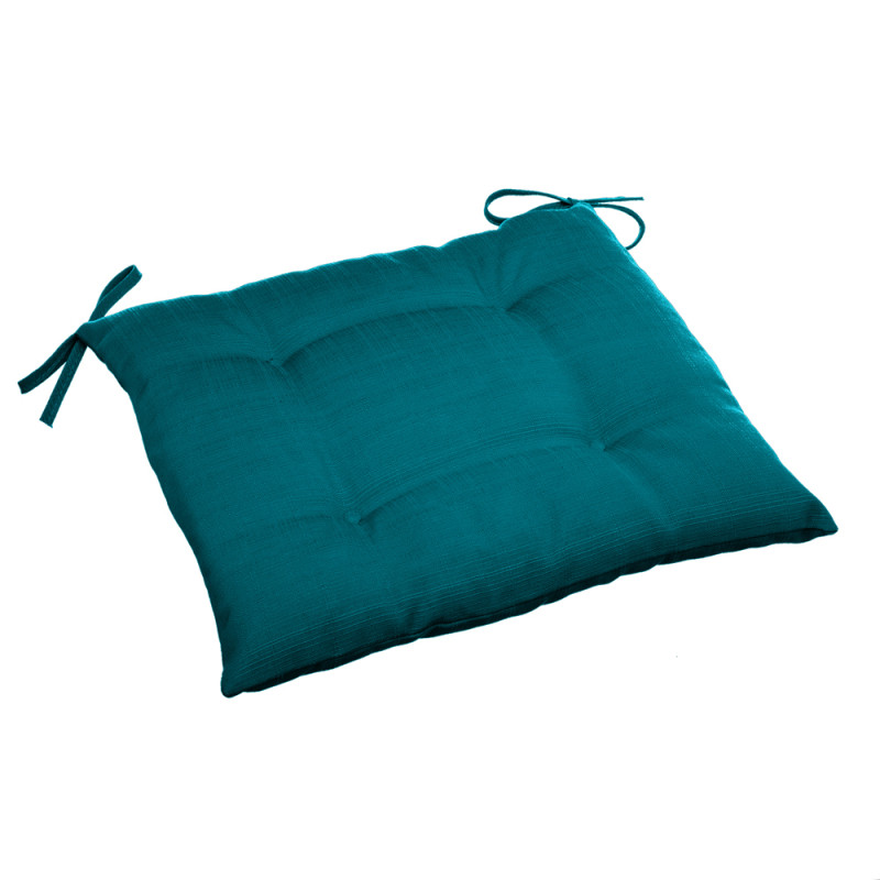 Galette de chaise matelassée Koraï bleu canard 40 x 40 cm