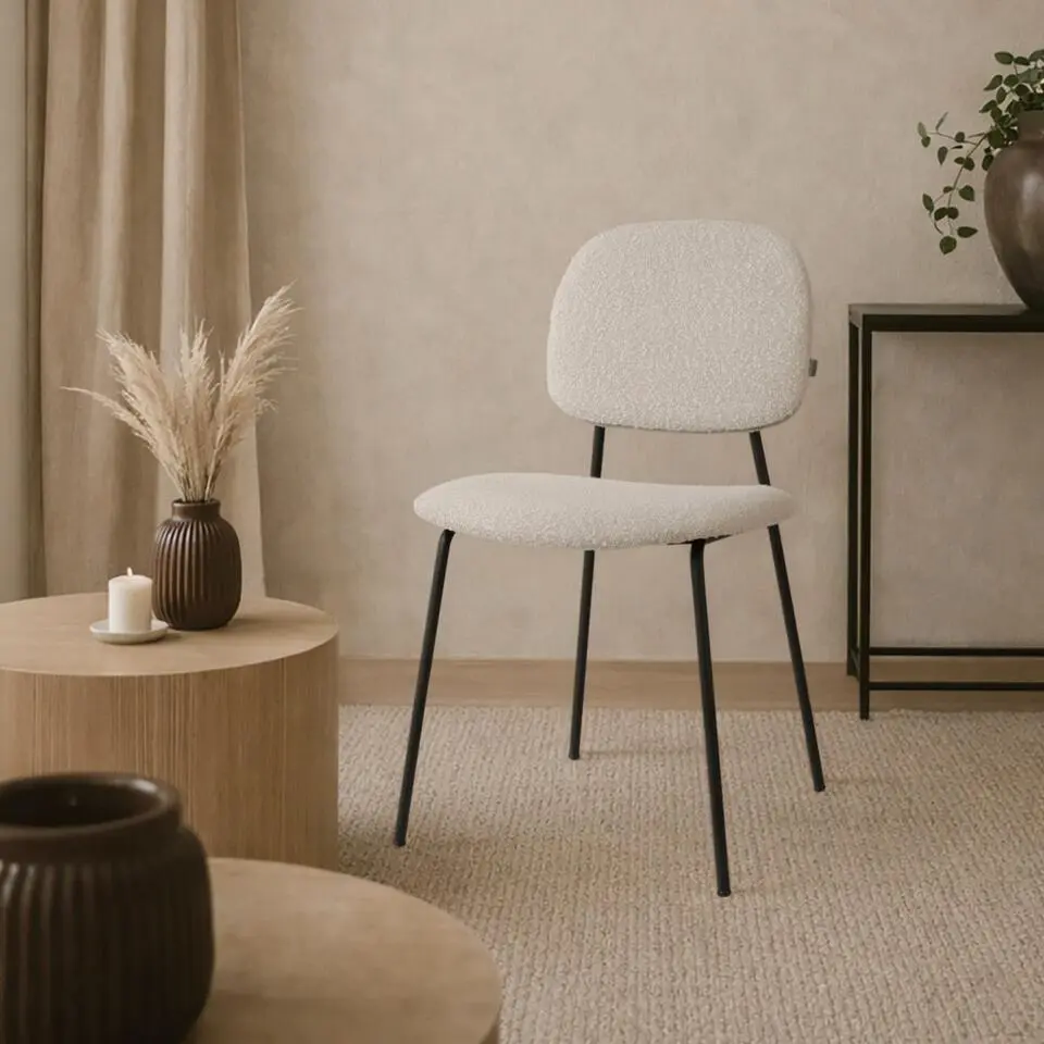 Nolon Jasmijn Eetkamerstoel Boucl&eacute; Beige - Zwart