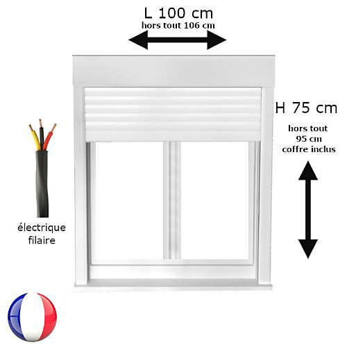 Fenêtre PVC avec volet roulant électrique H 75 x L 100 cm 2 vantaux pour pose en neuf