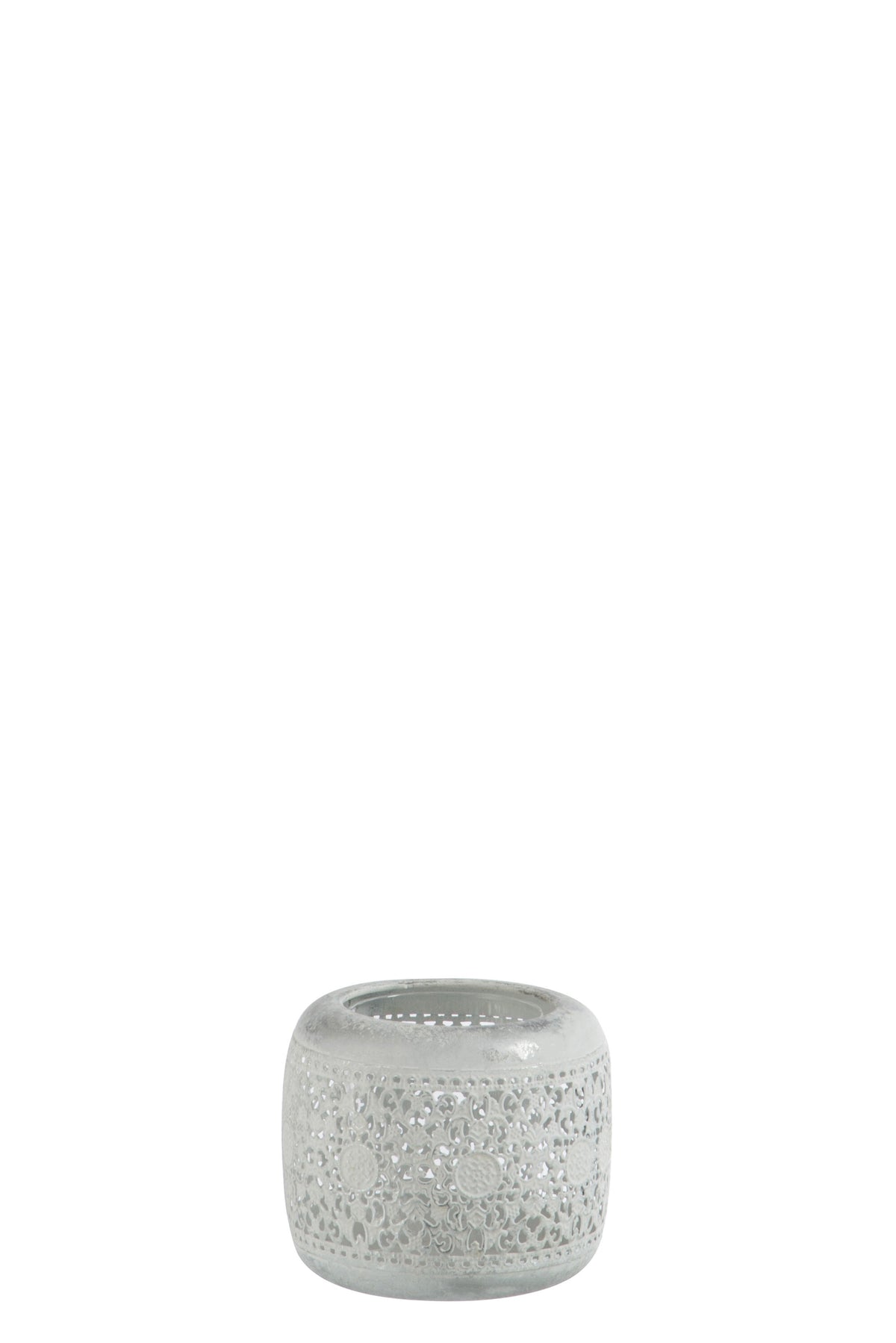J-Line windlicht Rond Oosters - metaal/glas - wit/zilver - large - 2 stuks
