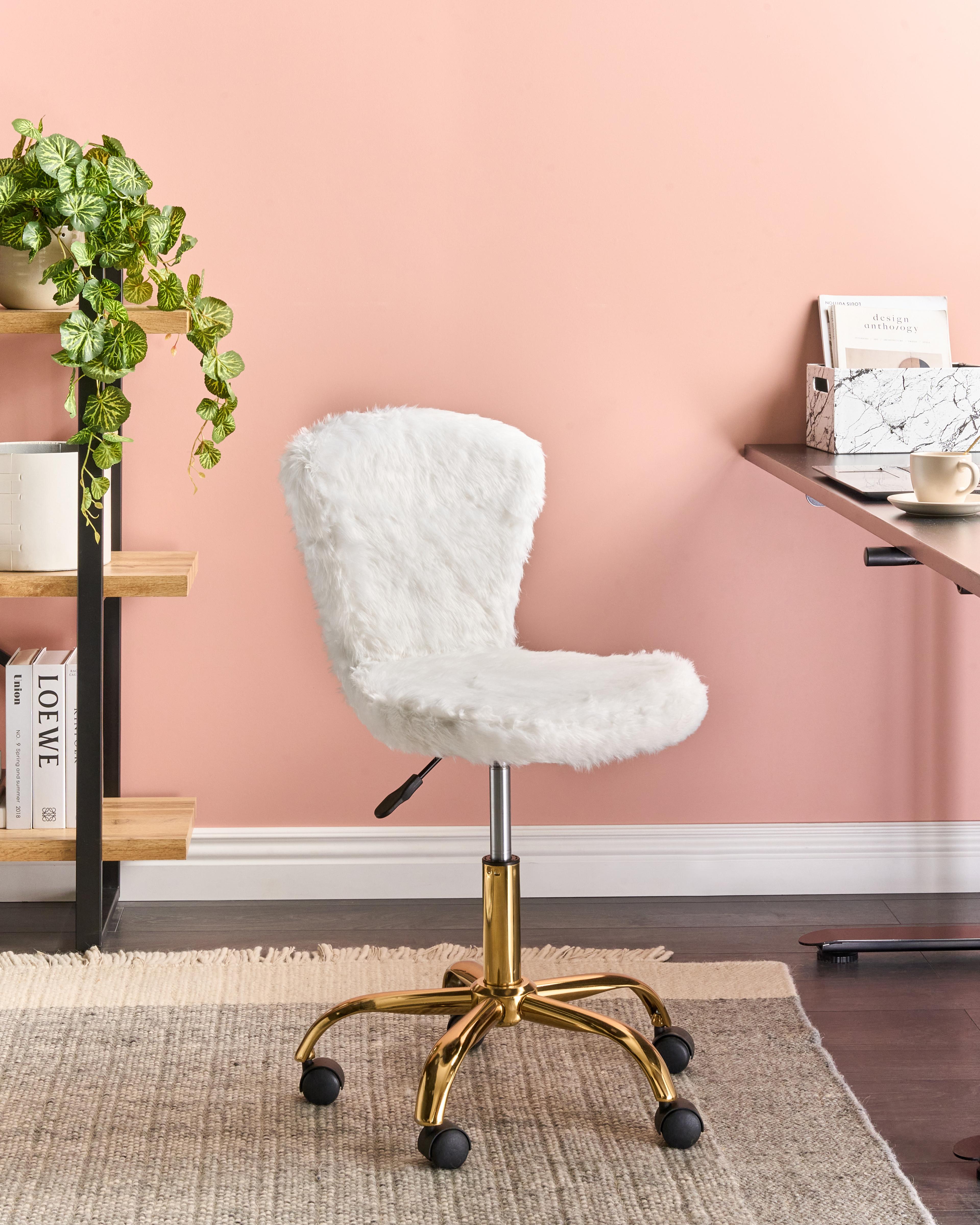 Desk Chair MARGATE Faux Fur White