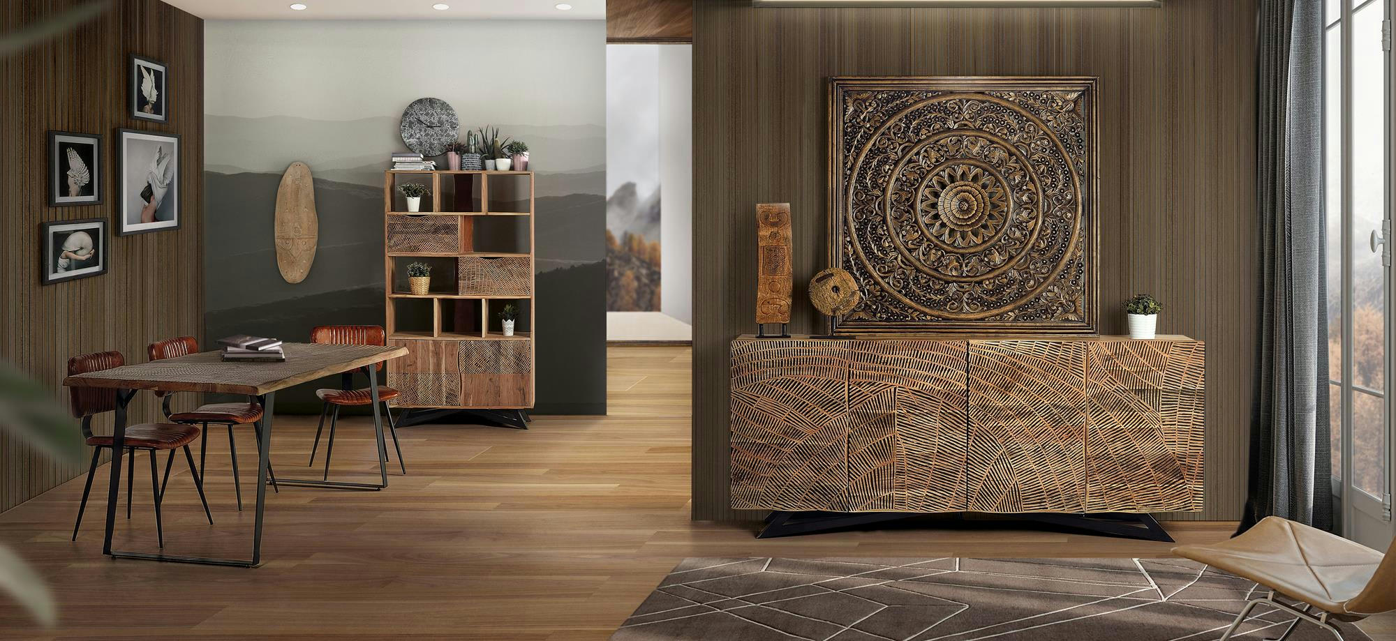 - Buffet en bois d'acacia et pieds en métal couleur naturelle